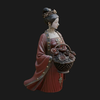 Lady with Flower Basket Statue Design 1 3D Print Model