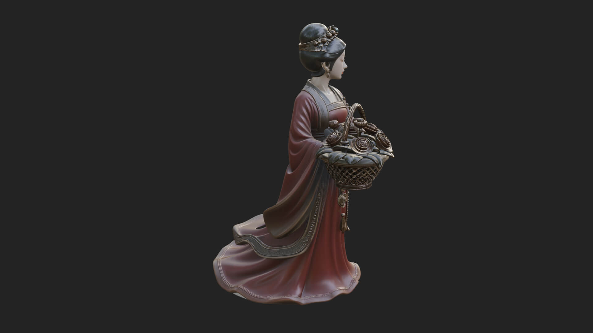 Lady with Flower Basket Statue Design 2 3D Print Model 3D Model
