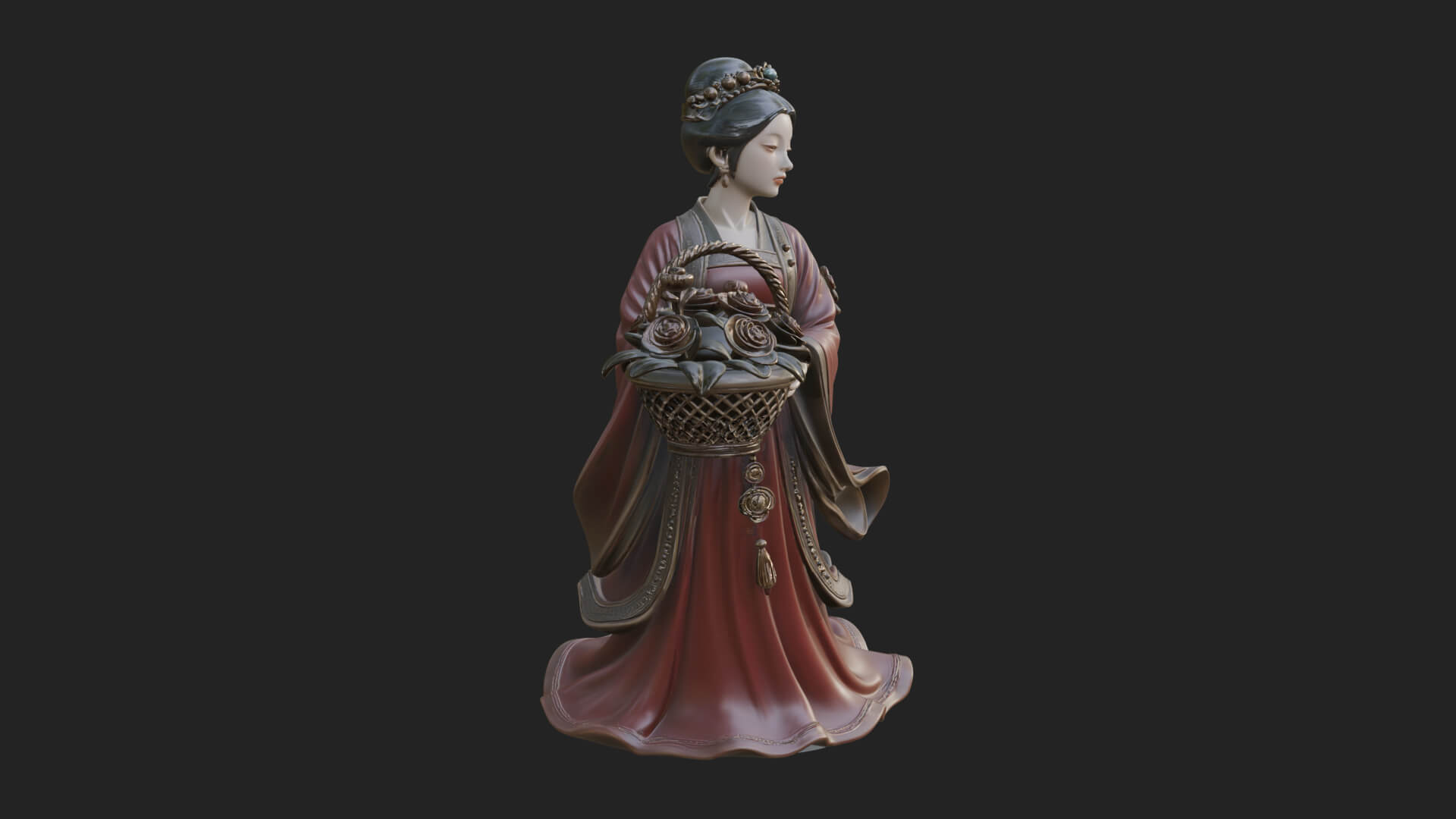 Lady with Flower Basket Statue Design 2 3D Print Model 3D Model