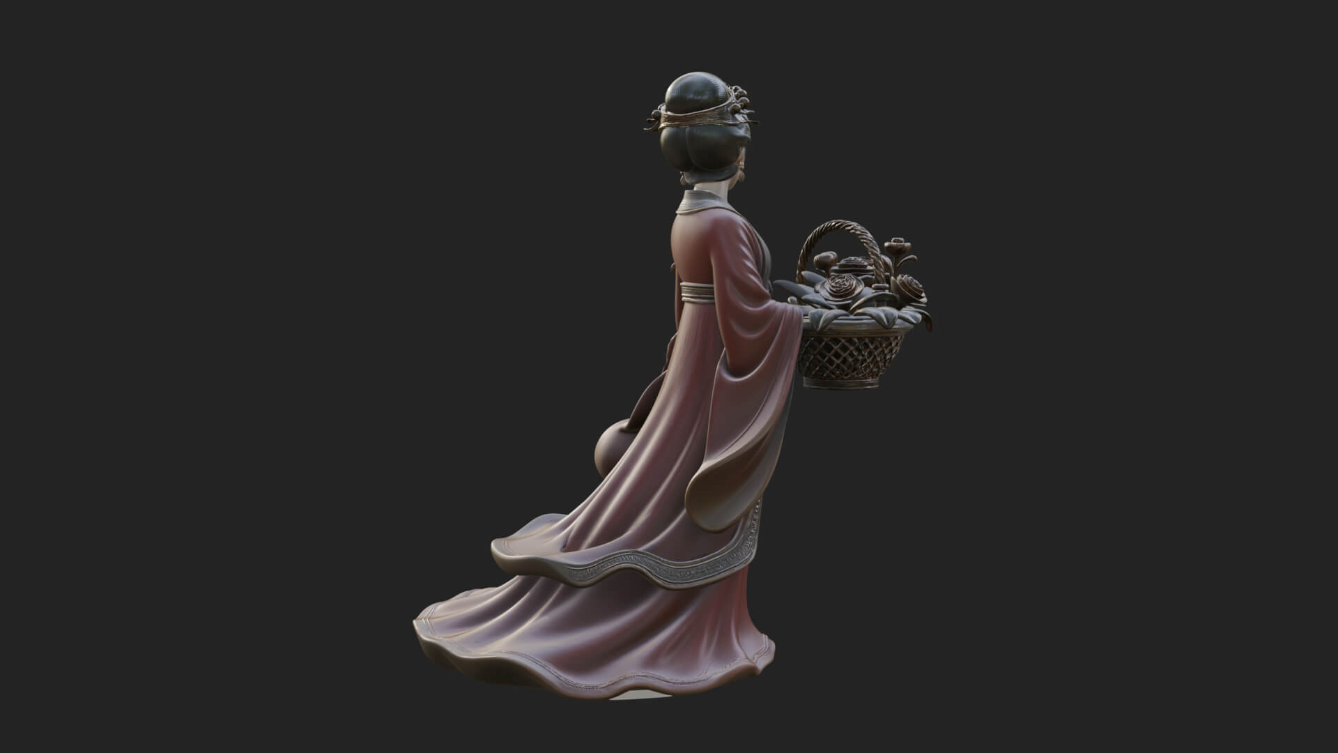 Lady with Flower Basket Statue Design 2 3D Print Model 3D Model