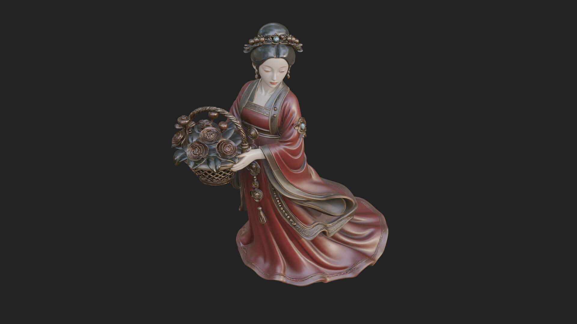 Lady with Flower Basket Statue Design 2 3D Print Model 3D Model