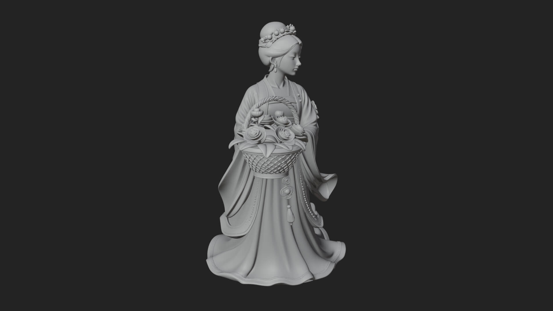 Lady with Flower Basket Statue Design 2 3D Print Model 3D Model