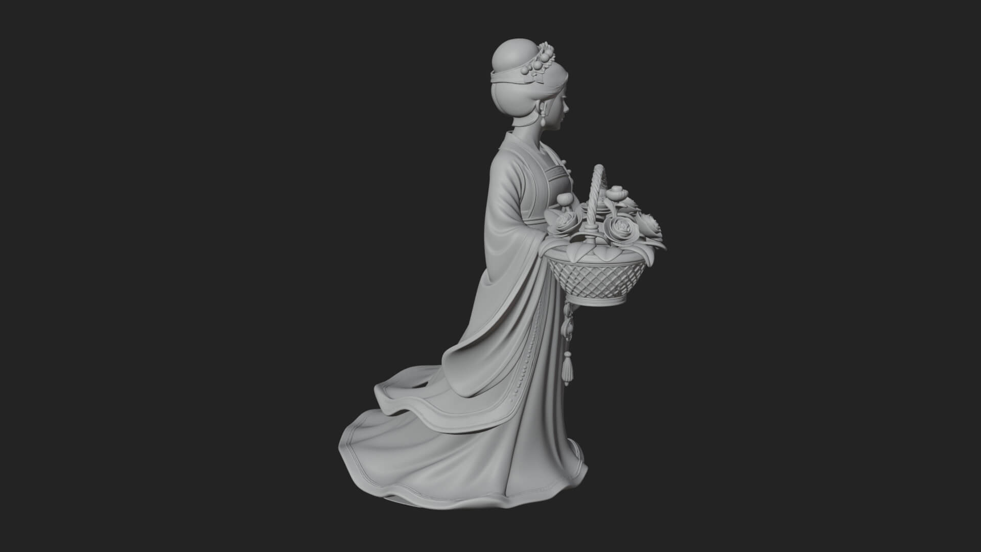 Lady with Flower Basket Statue Design 2 3D Print Model 3D Model
