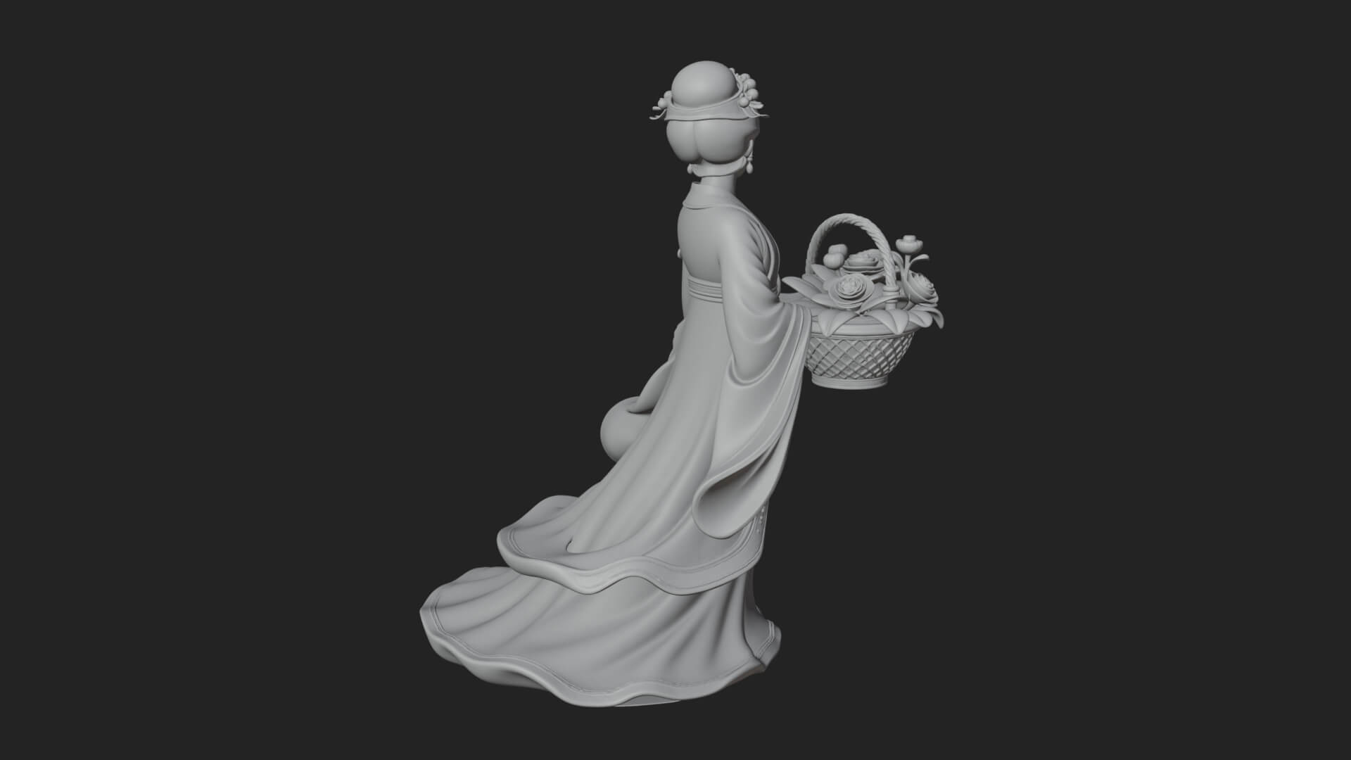 Lady with Flower Basket Statue Design 2 3D Print Model 3D Model