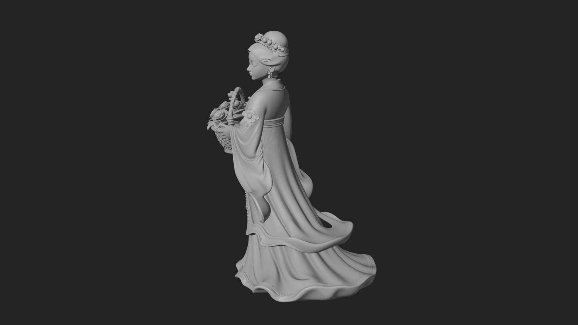 Lady with Flower Basket Statue Design 2 3D Print Model 3D Model