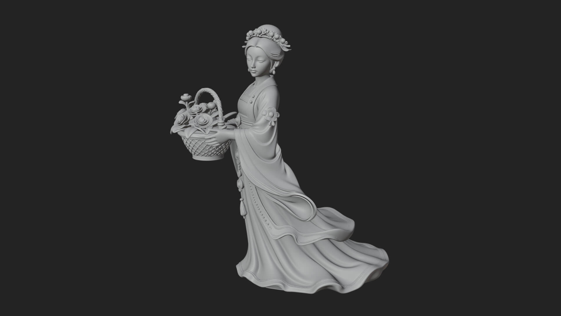 Lady with Flower Basket Statue Design 2 3D Print Model 3D Model