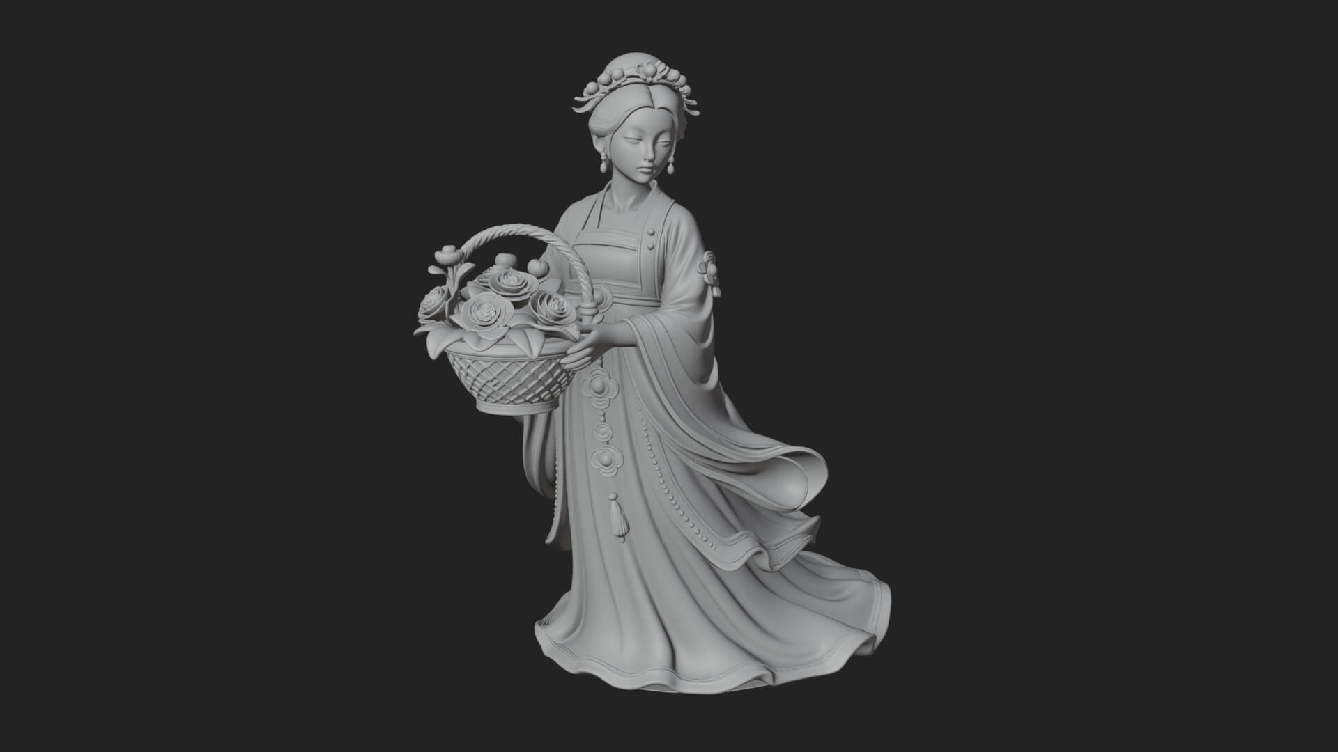 Lady with Flower Basket Statue Design 2 3D Print Model 3D Model