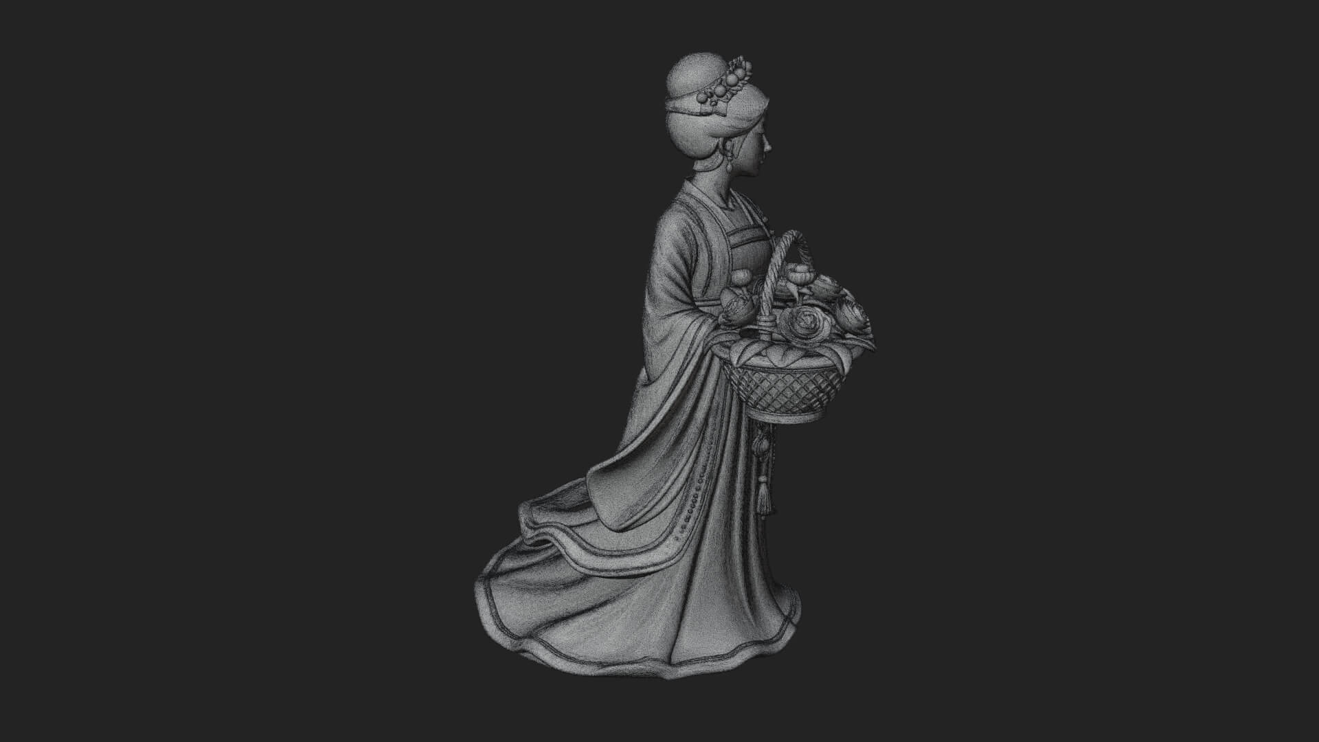 Lady with Flower Basket Statue Design 2 3D Print Model 3D Model
