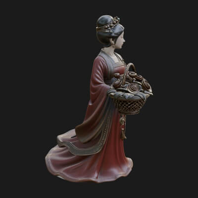 Lady with Flower Basket Statue Design 2 3D Print Model