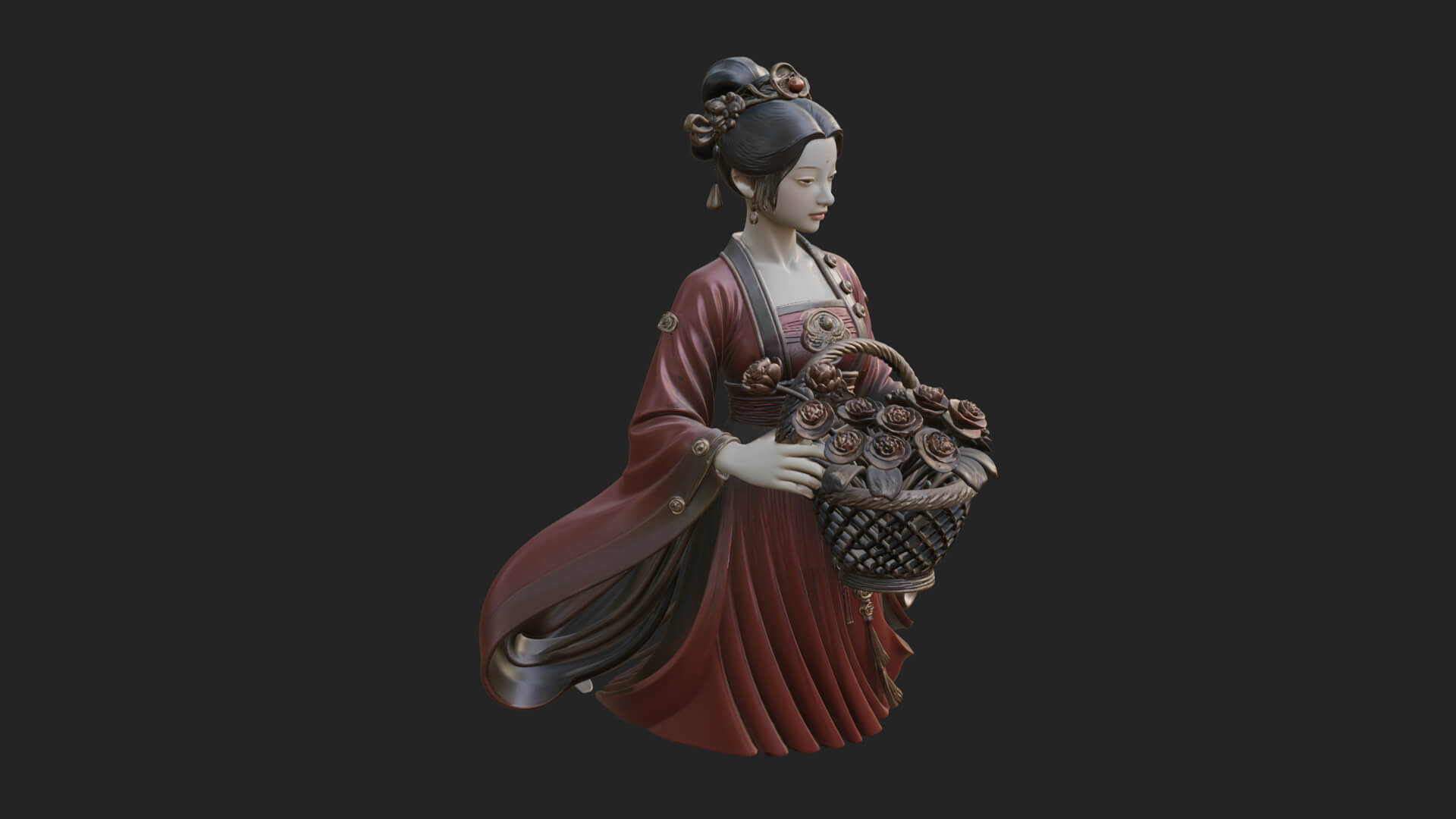 Lady with Flower Basket Statue Design 3 3D Print Model 3D Model