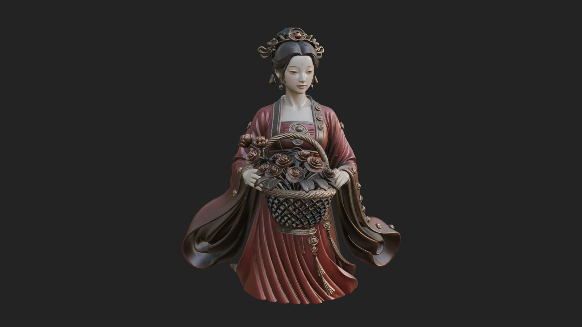 Lady with Flower Basket Statue Design 3 3D Print Model 3D Model