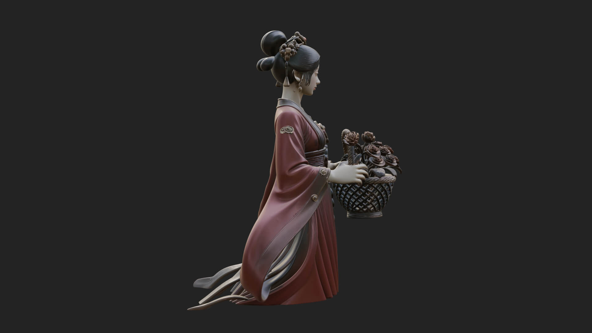 Lady with Flower Basket Statue Design 3 3D Print Model 3D Model