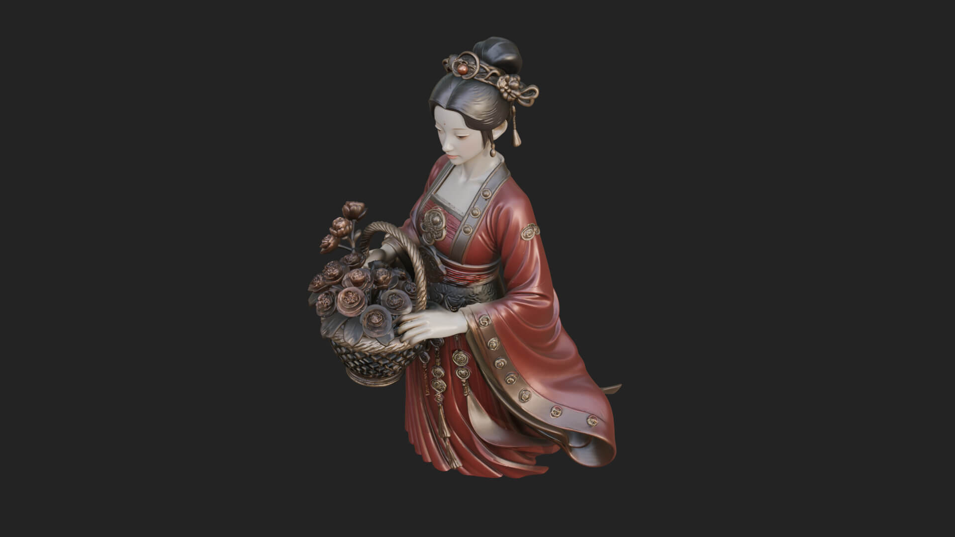 Lady with Flower Basket Statue Design 3 3D Print Model 3D Model