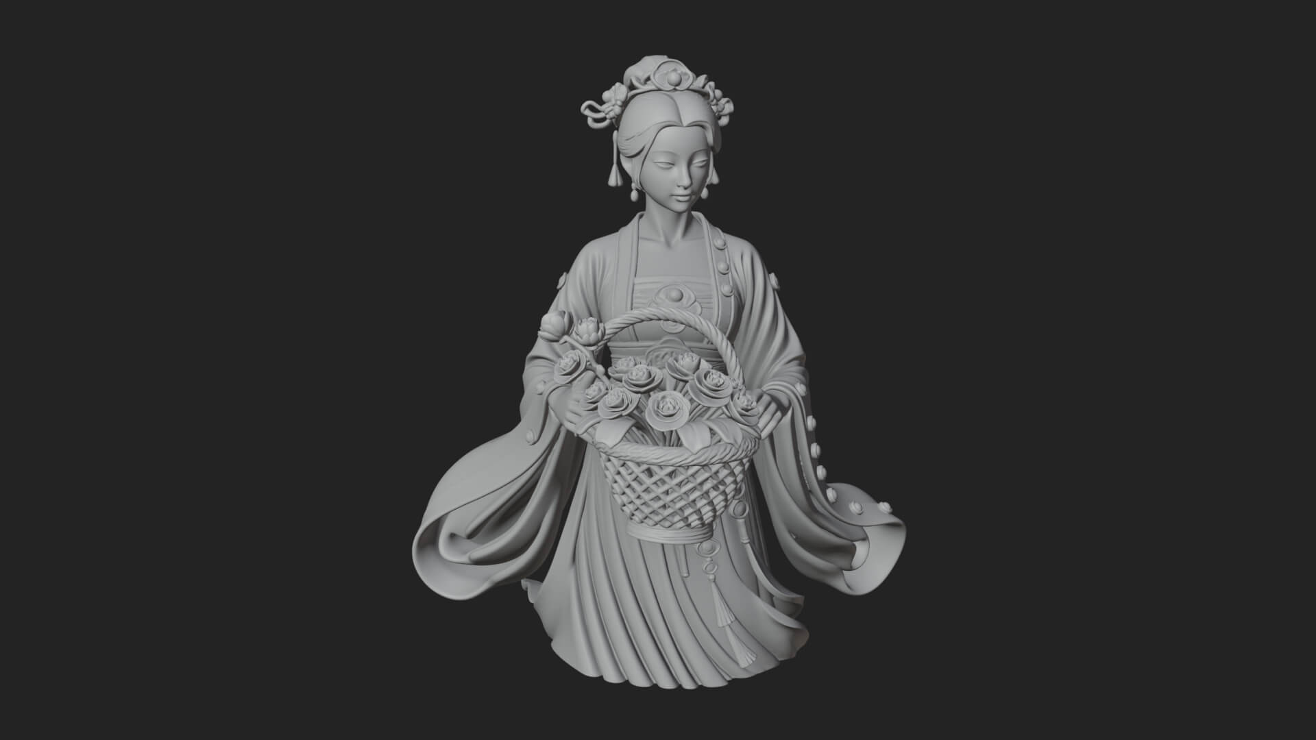 Lady with Flower Basket Statue Design 3 3D Print Model 3D Model