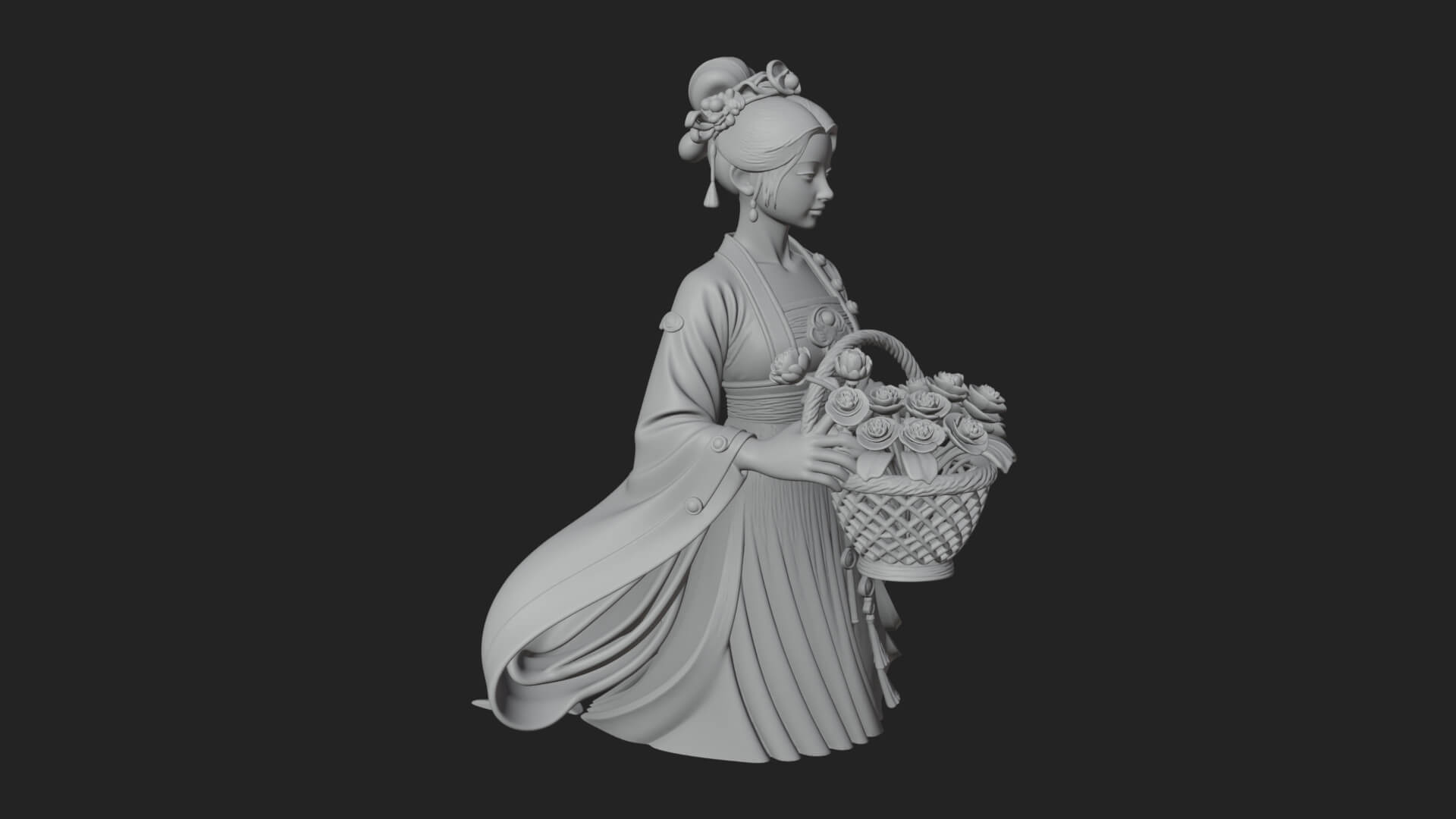 Lady with Flower Basket Statue Design 3 3D Print Model 3D Model