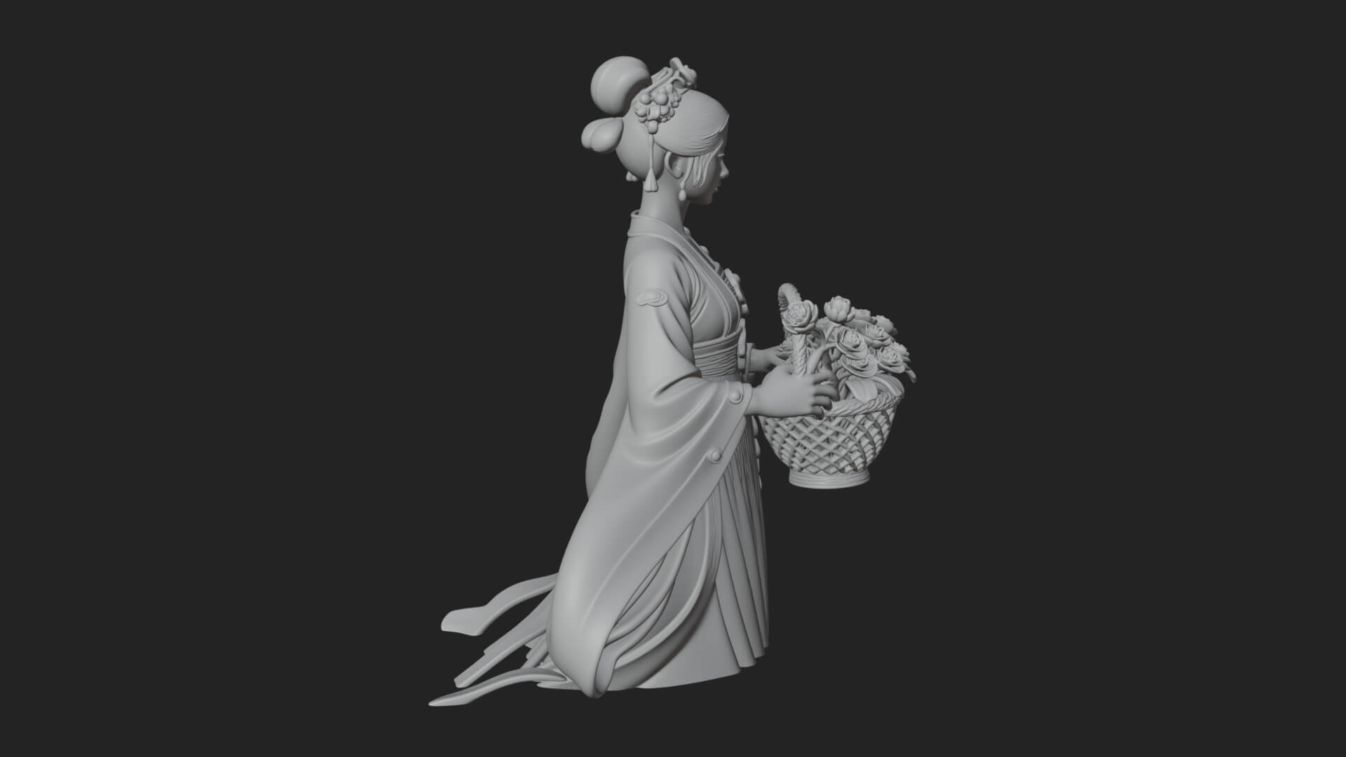 Lady with Flower Basket Statue Design 3 3D Print Model 3D Model