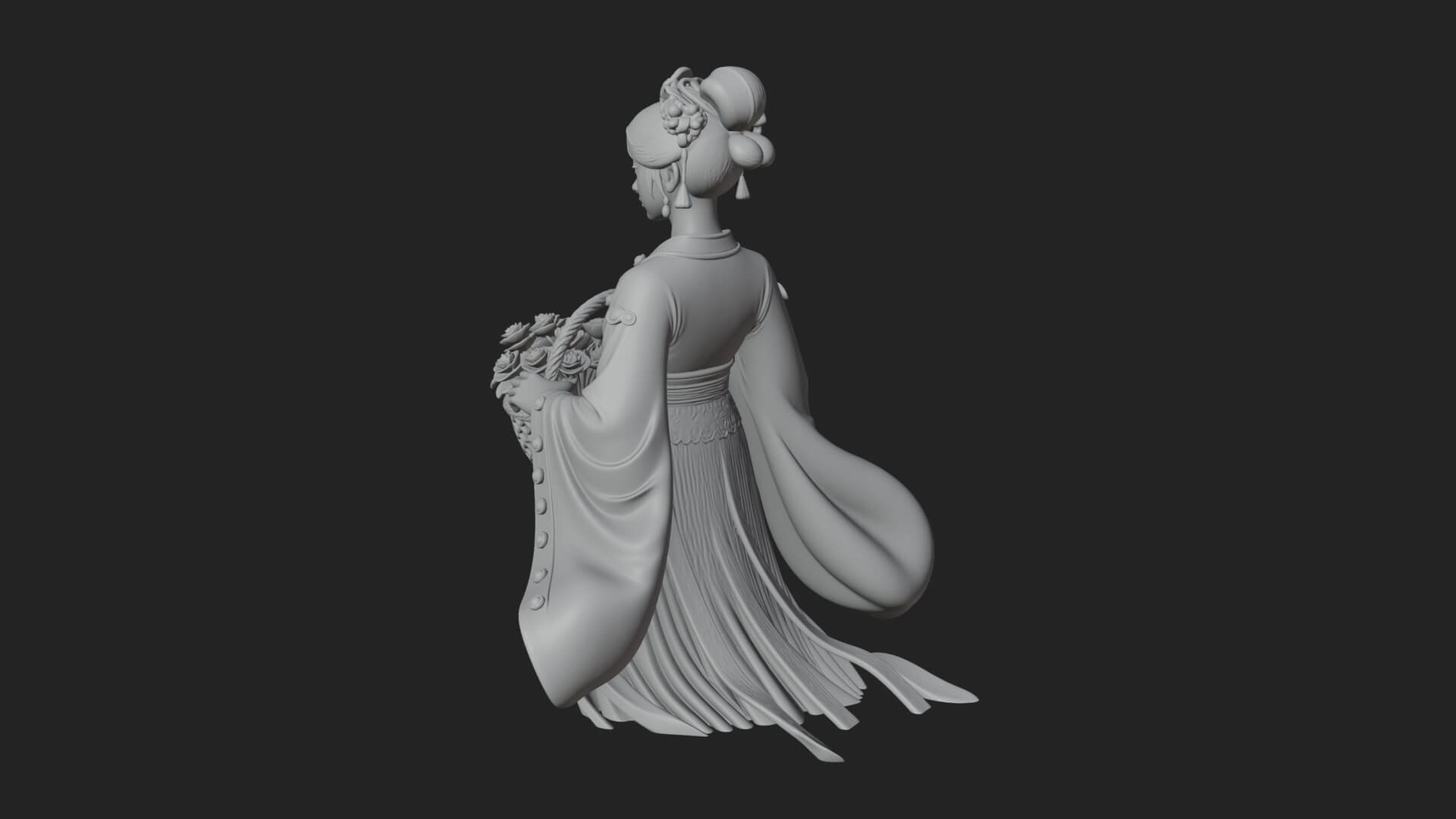 Lady with Flower Basket Statue Design 3 3D Print Model 3D Model