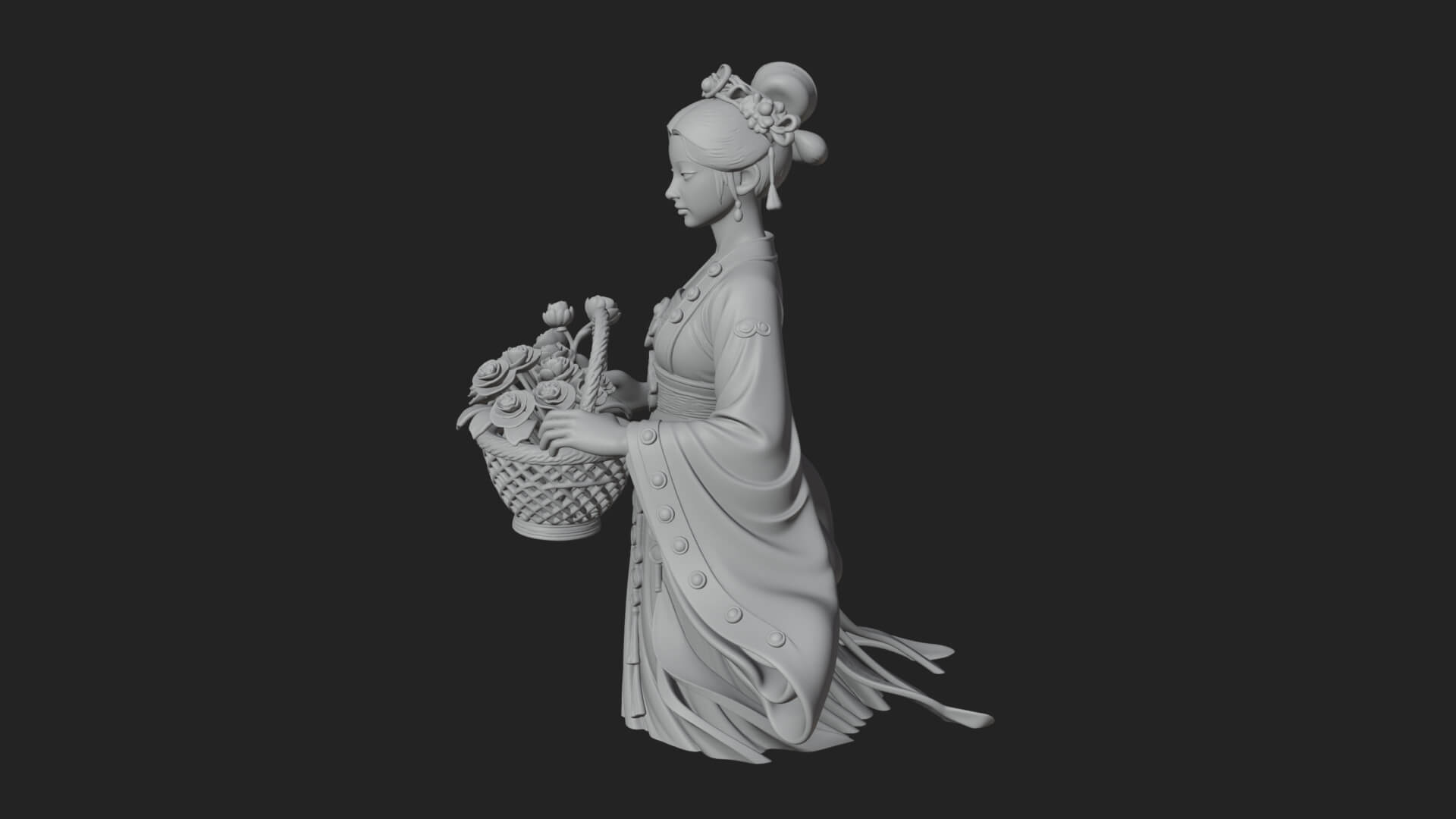 Lady with Flower Basket Statue Design 3 3D Print Model 3D Model