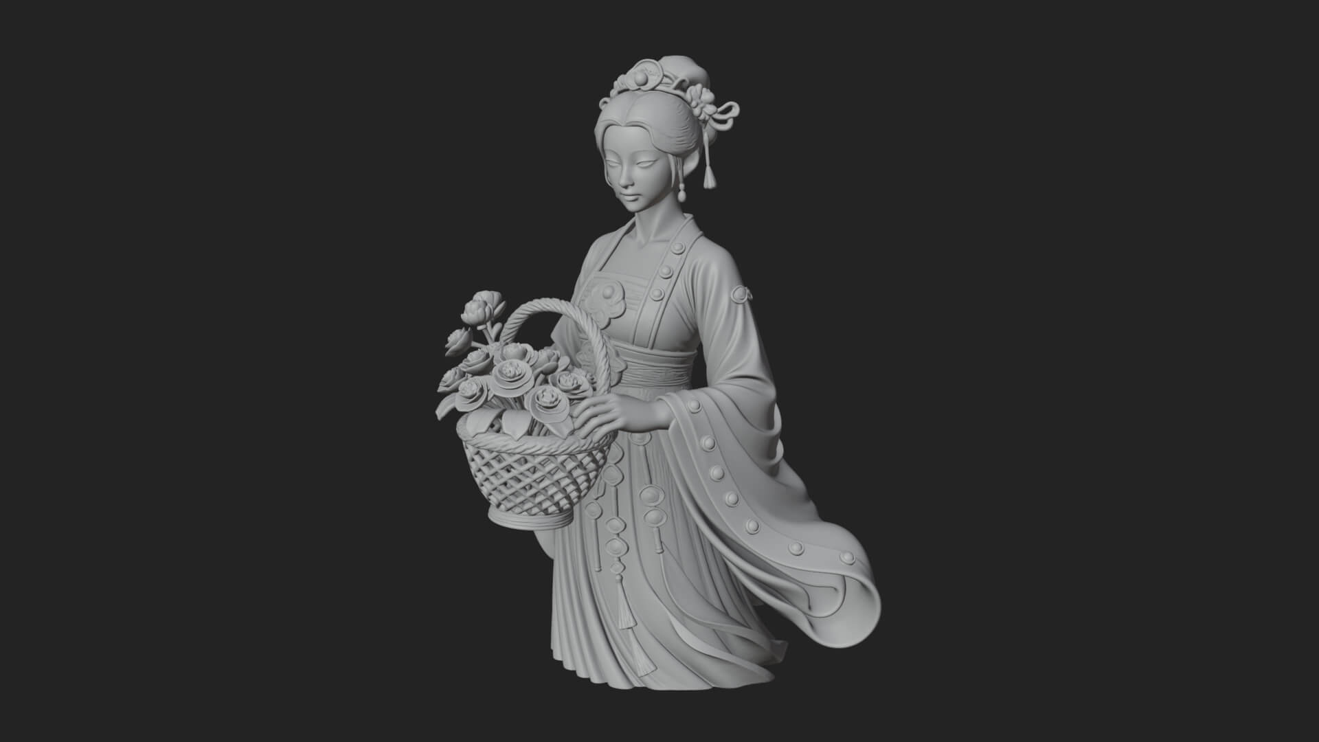 Lady with Flower Basket Statue Design 3 3D Print Model 3D Model