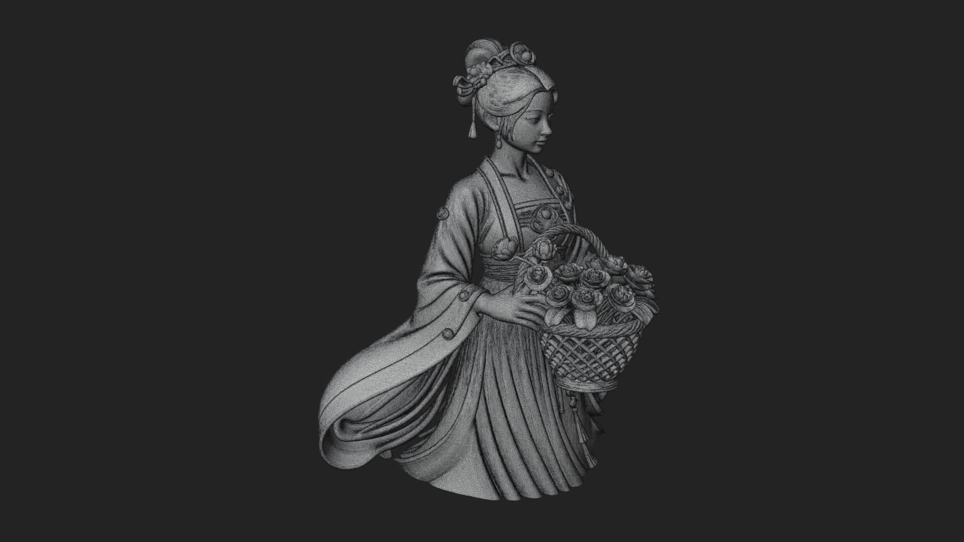 Lady with Flower Basket Statue Design 3 3D Print Model 3D Model
