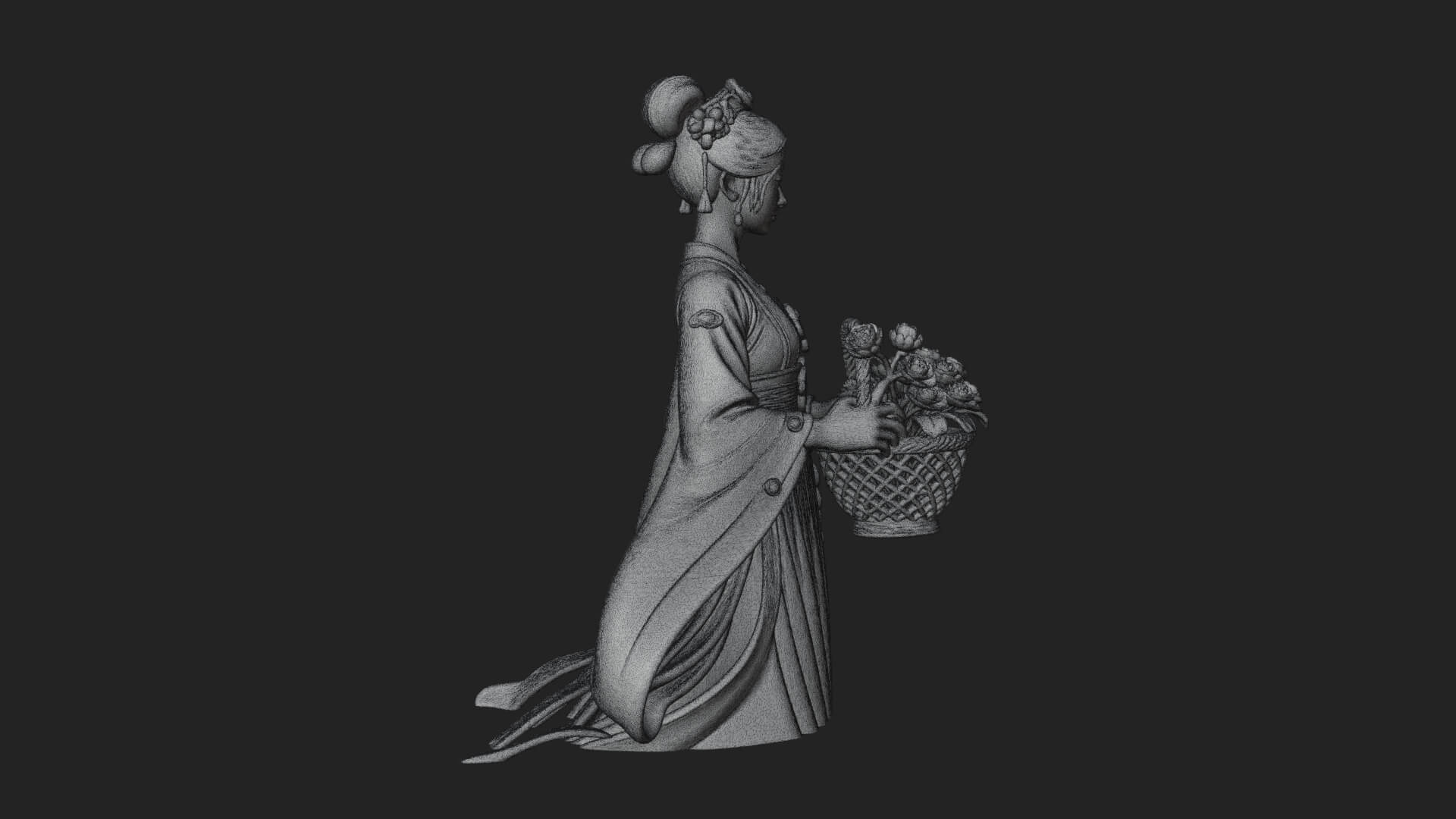 Lady with Flower Basket Statue Design 3 3D Print Model 3D Model