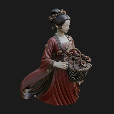 Lady with Flower Basket Statue Design 3 3D Print Model