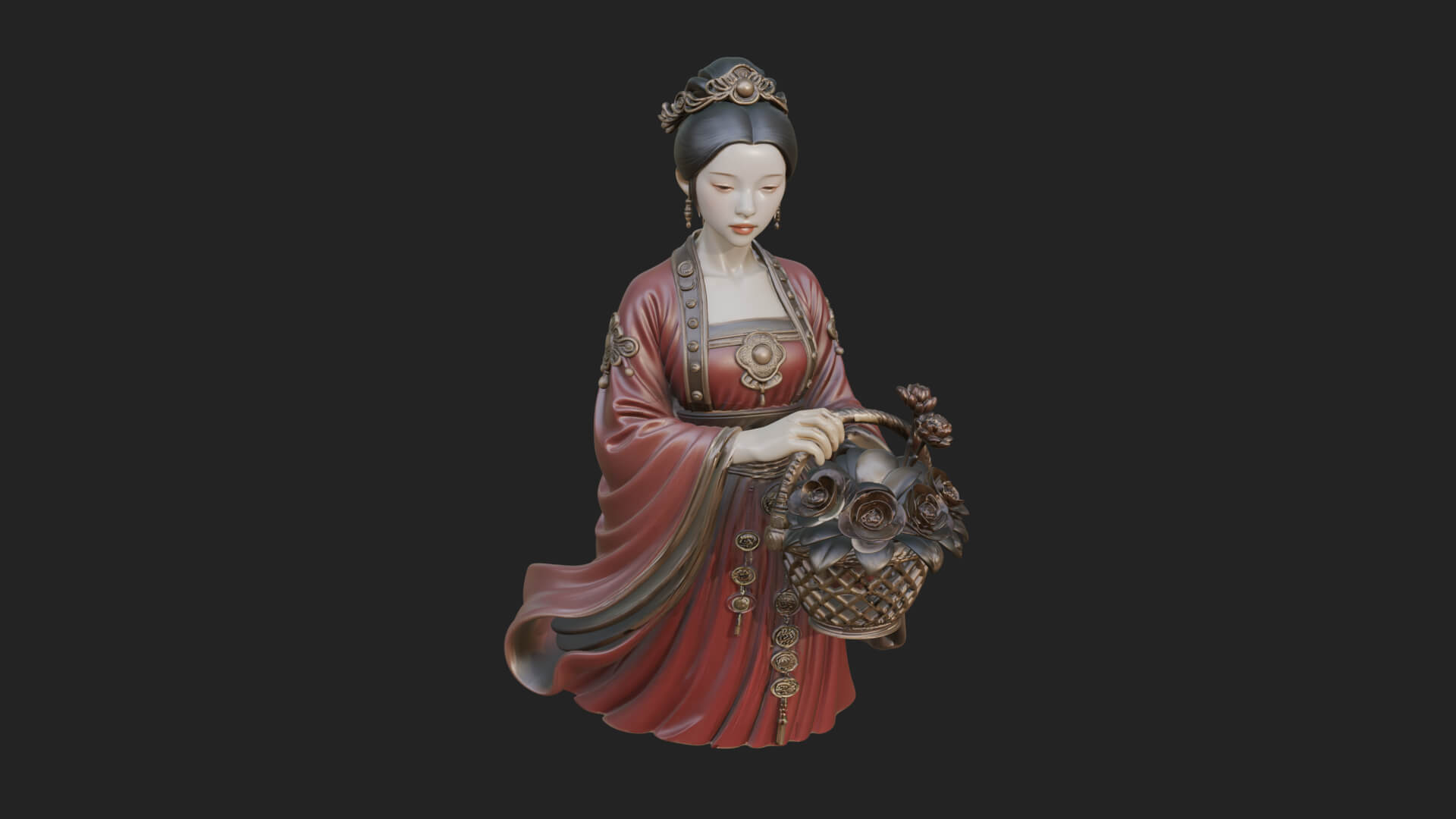 Lady with Flower Basket Statue Design 4 3D Print Model 3D Model