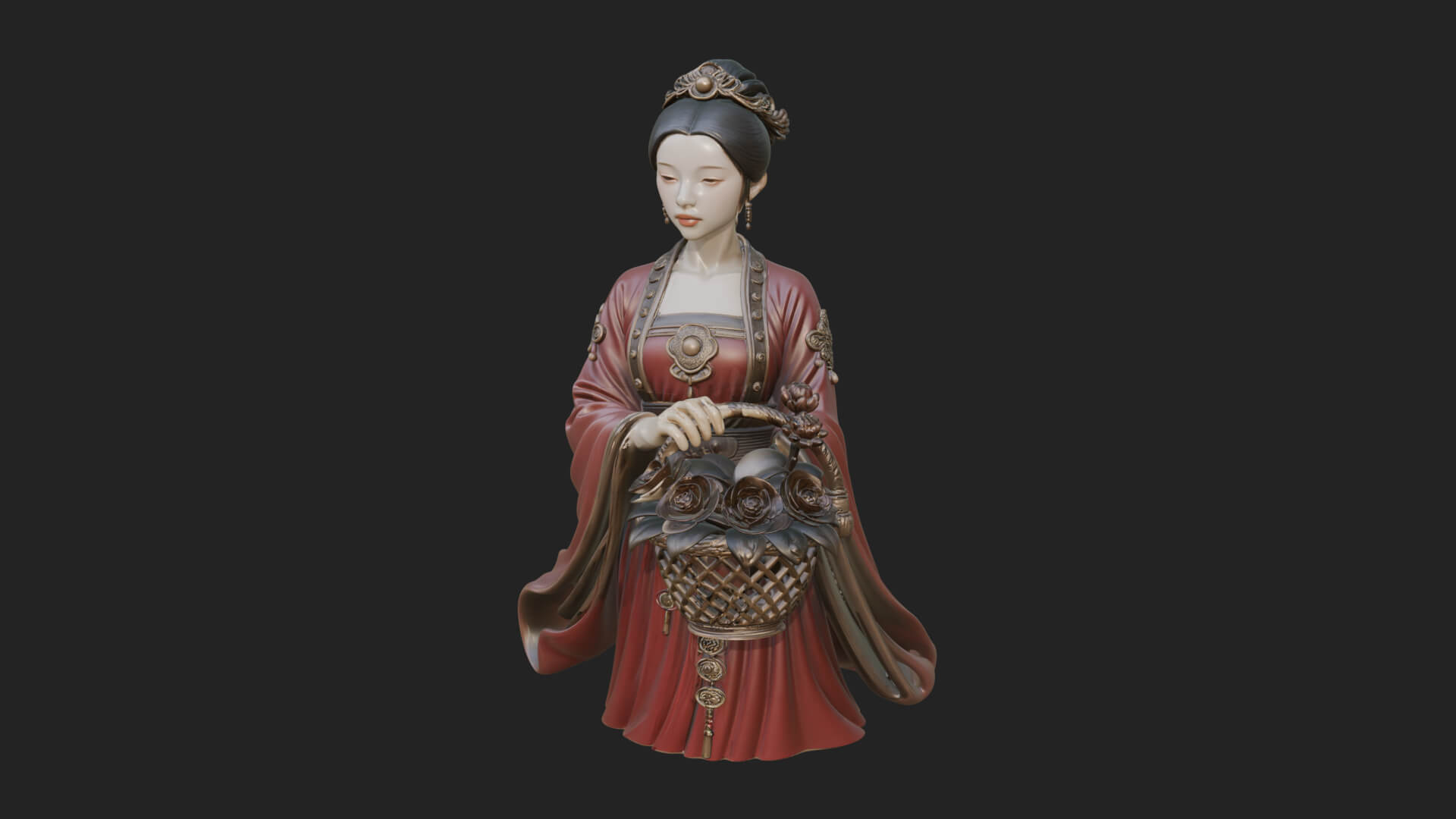 Lady with Flower Basket Statue Design 4 3D Print Model 3D Model
