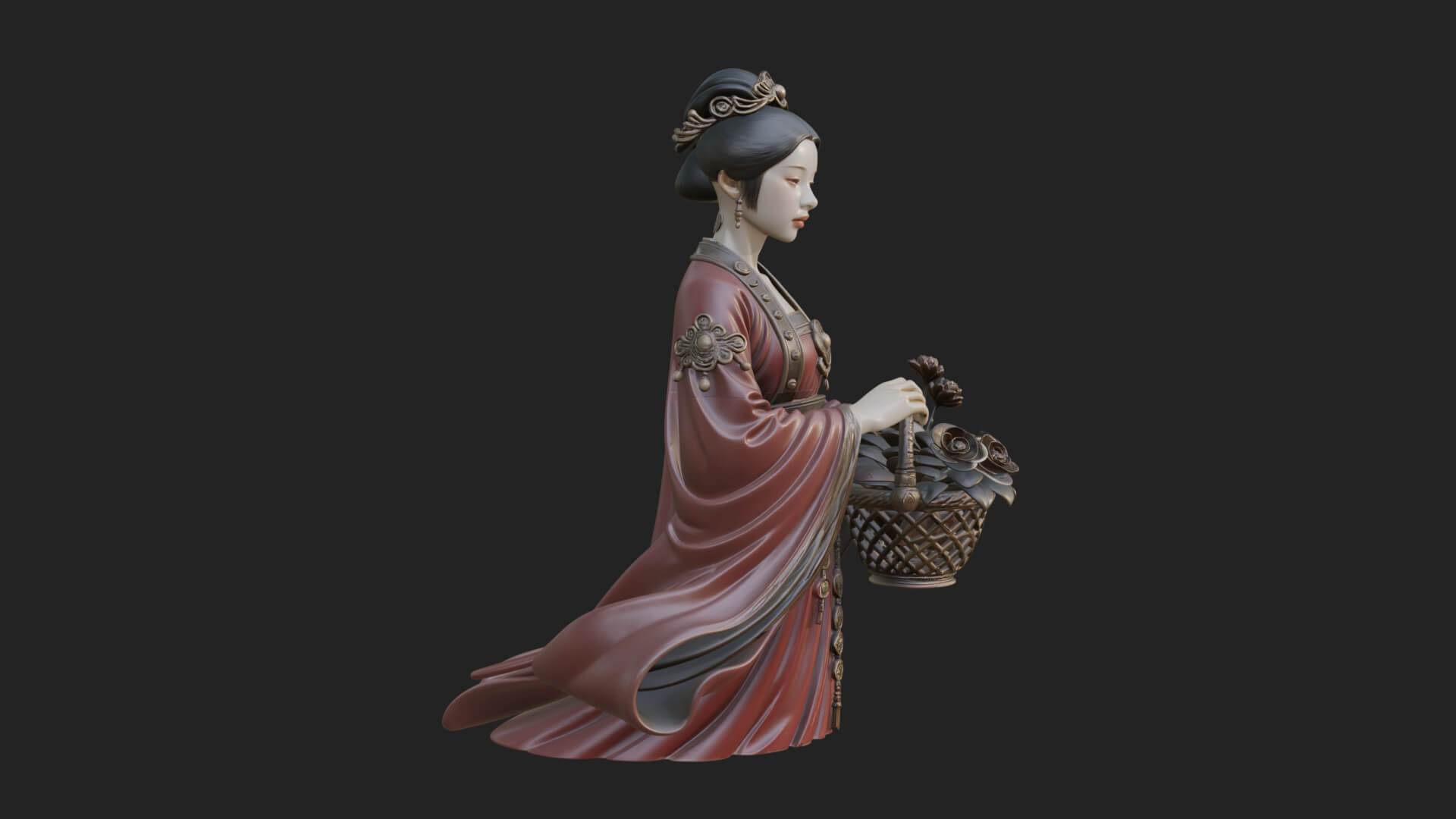 Lady with Flower Basket Statue Design 4 3D Print Model 3D Model
