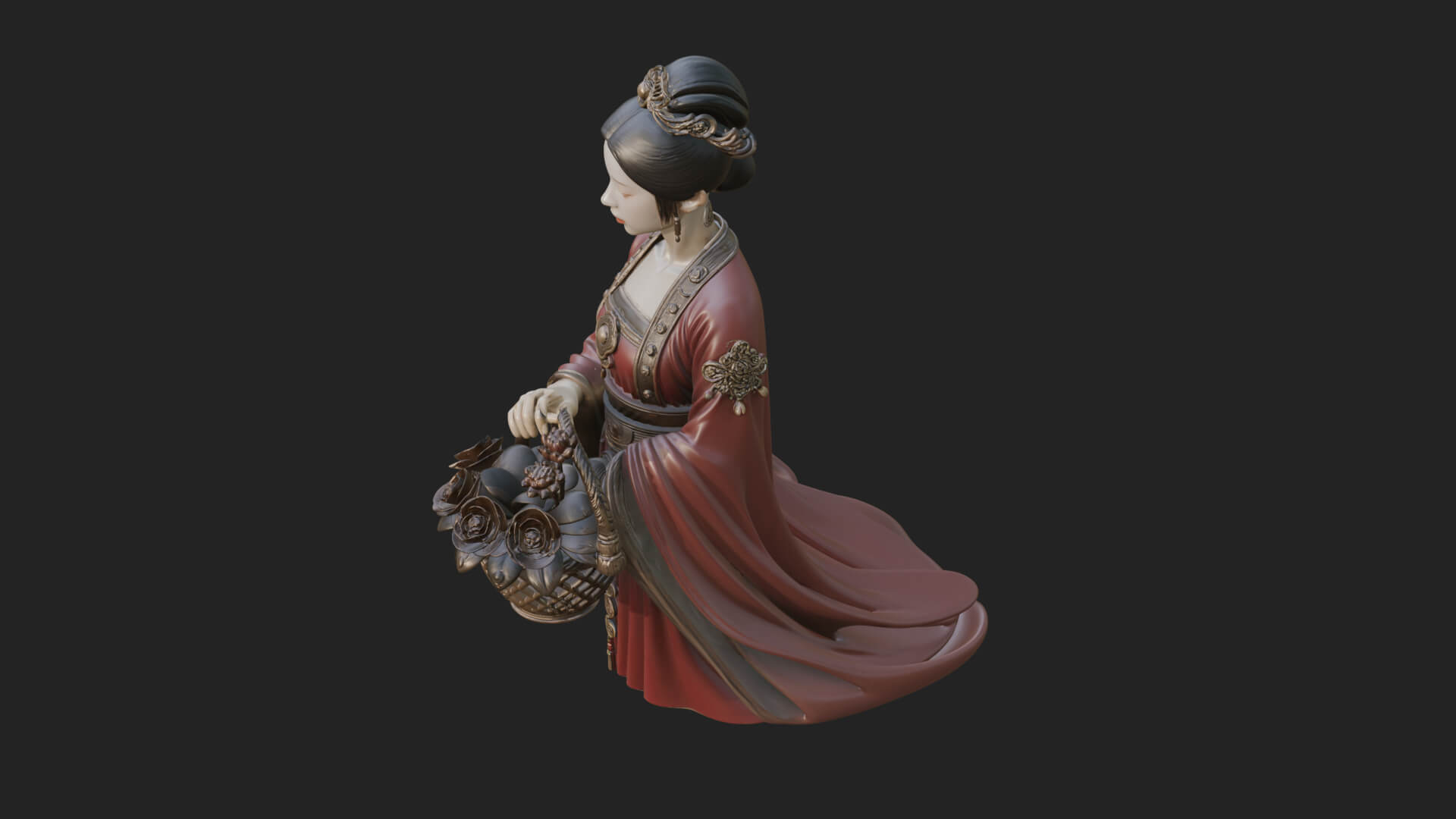 Lady with Flower Basket Statue Design 4 3D Print Model 3D Model