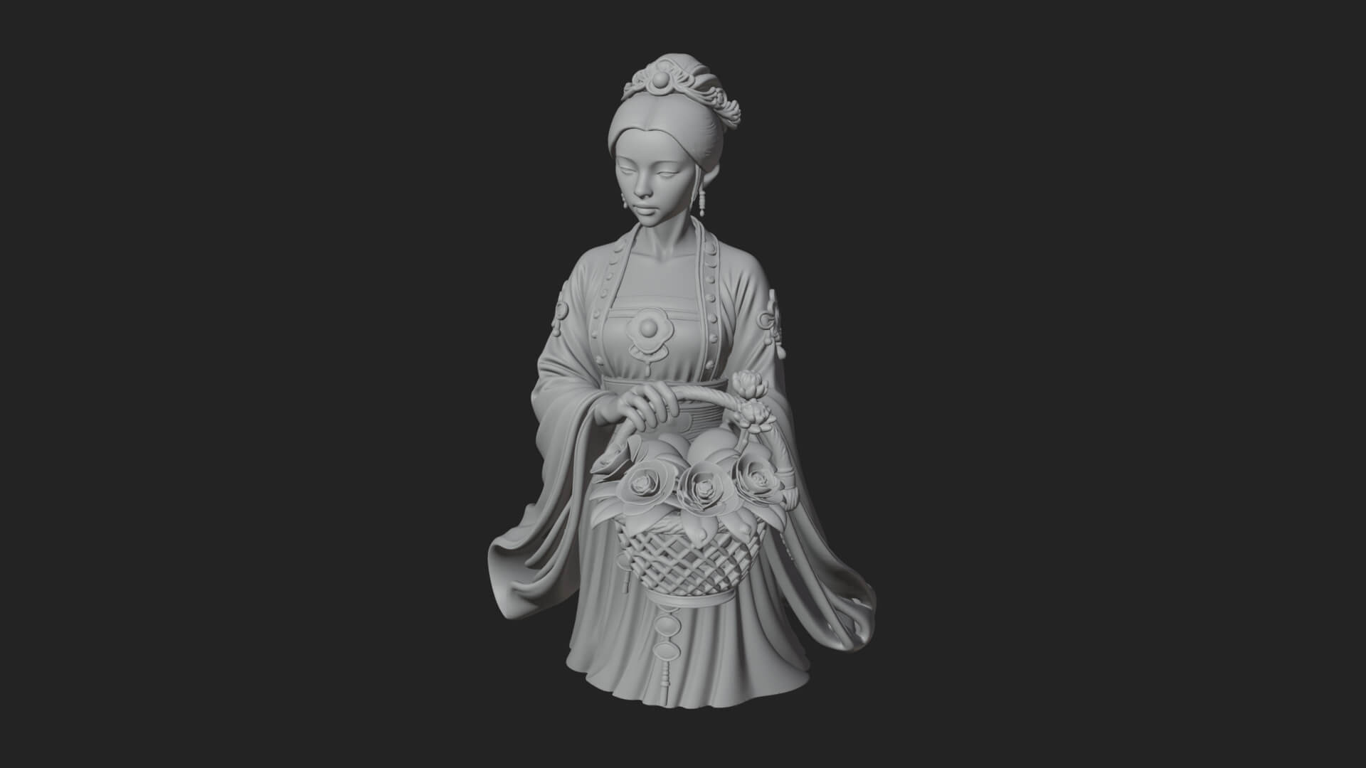 Lady with Flower Basket Statue Design 4 3D Print Model 3D Model