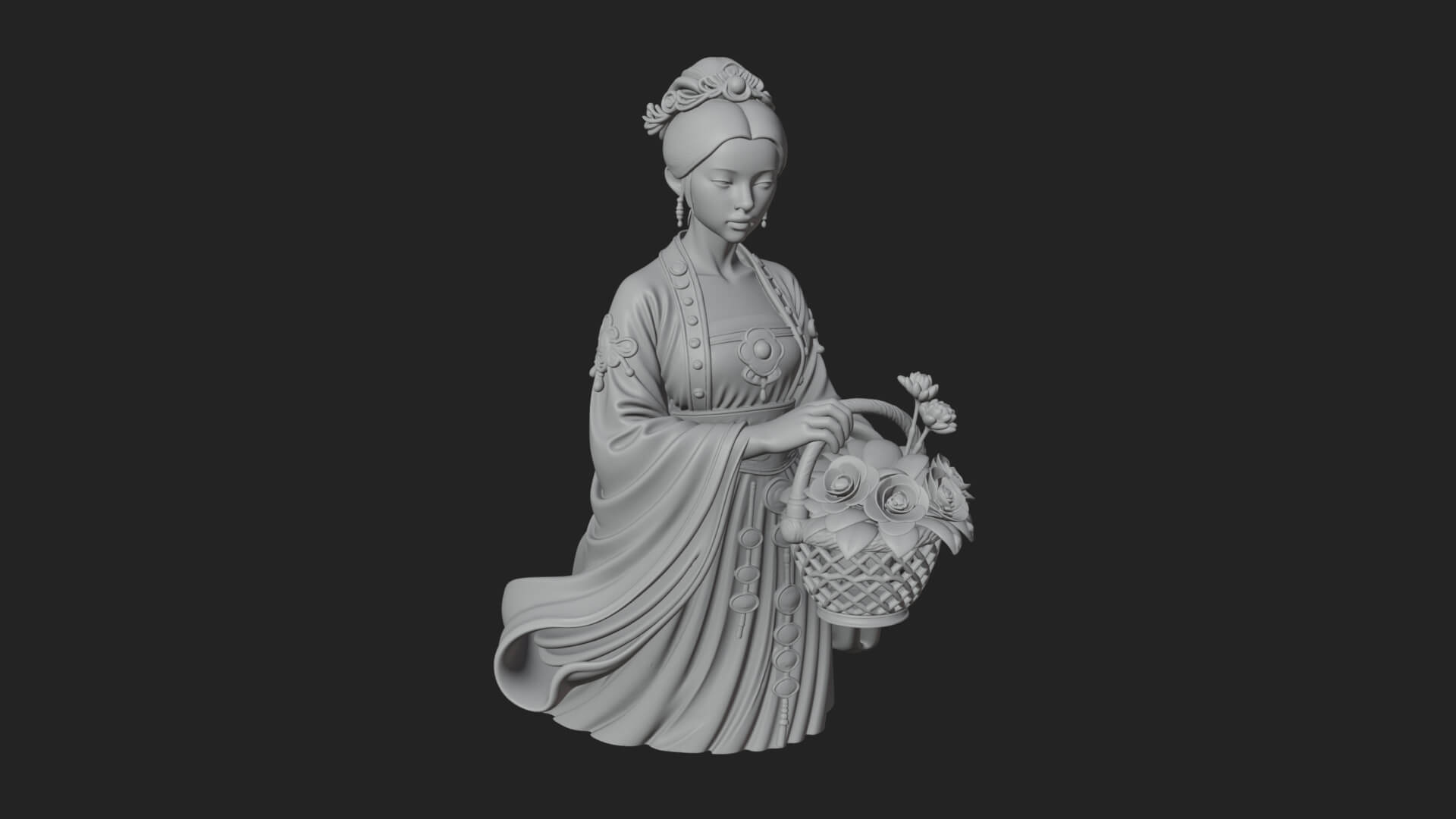 Lady with Flower Basket Statue Design 4 3D Print Model 3D Model
