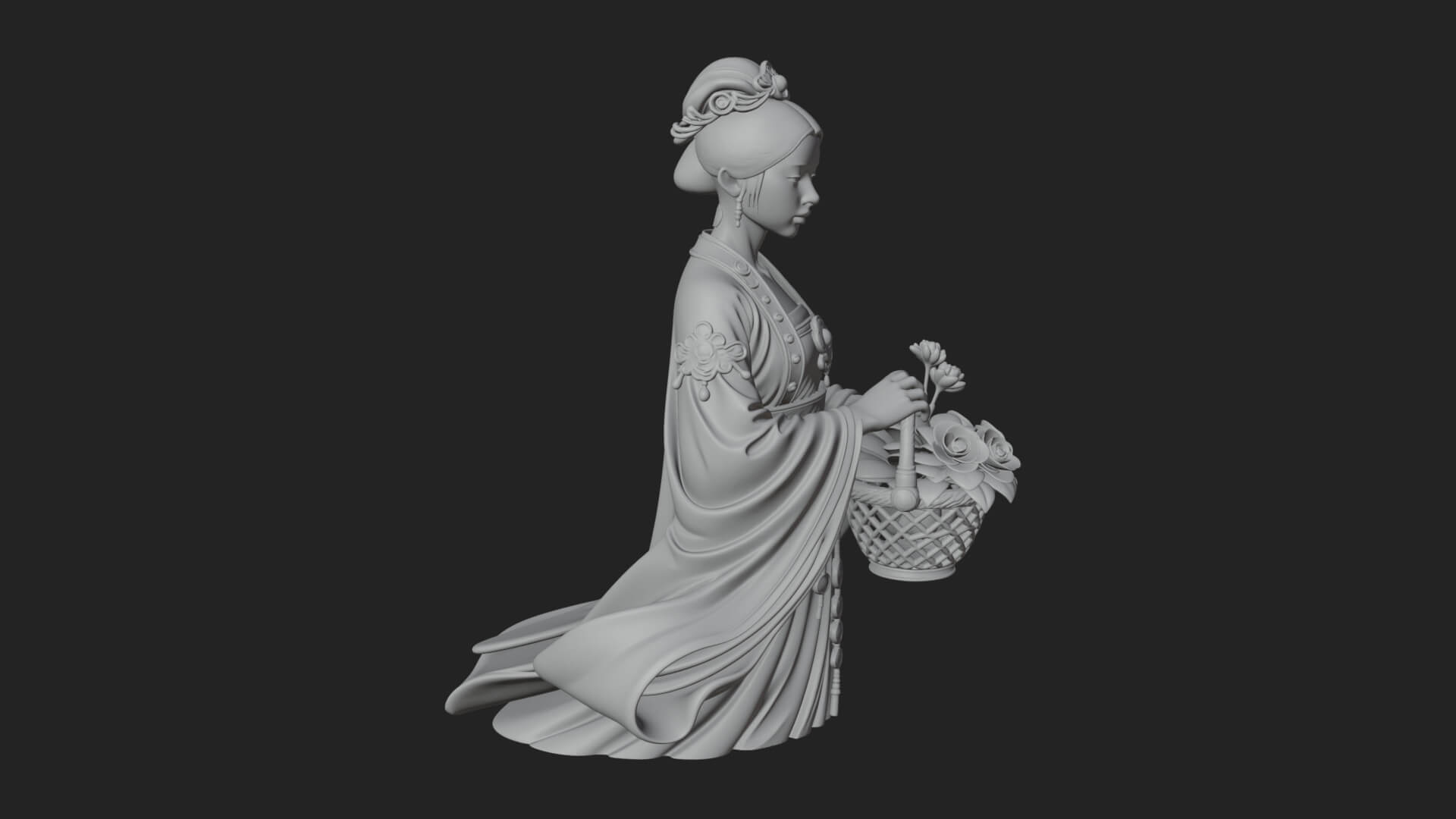 Lady with Flower Basket Statue Design 4 3D Print Model 3D Model