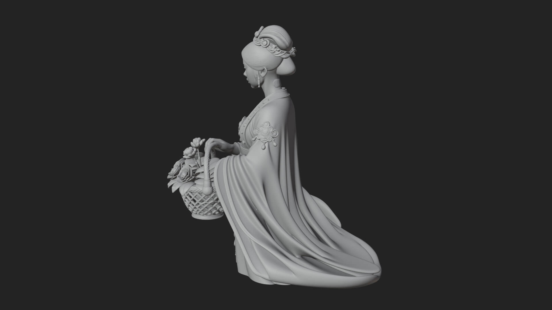 Lady with Flower Basket Statue Design 4 3D Print Model 3D Model