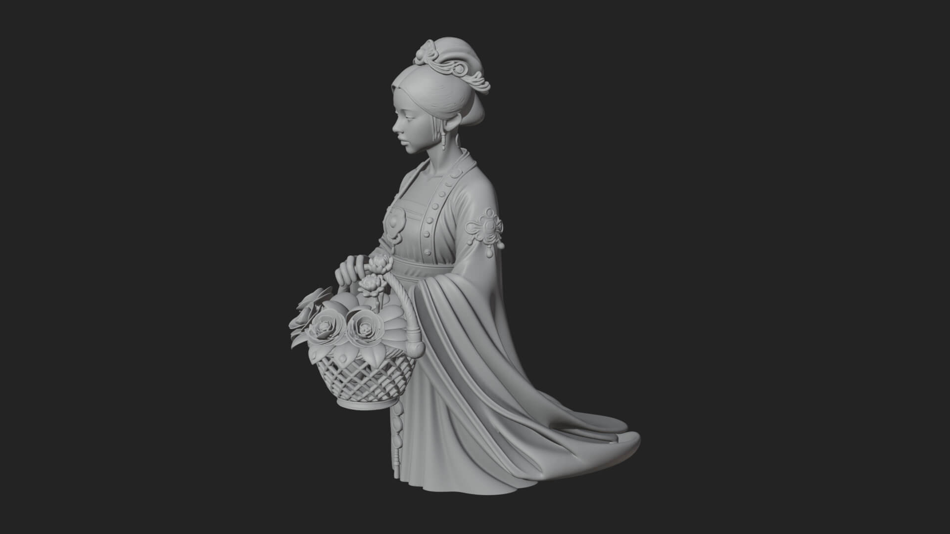 Lady with Flower Basket Statue Design 4 3D Print Model 3D Model