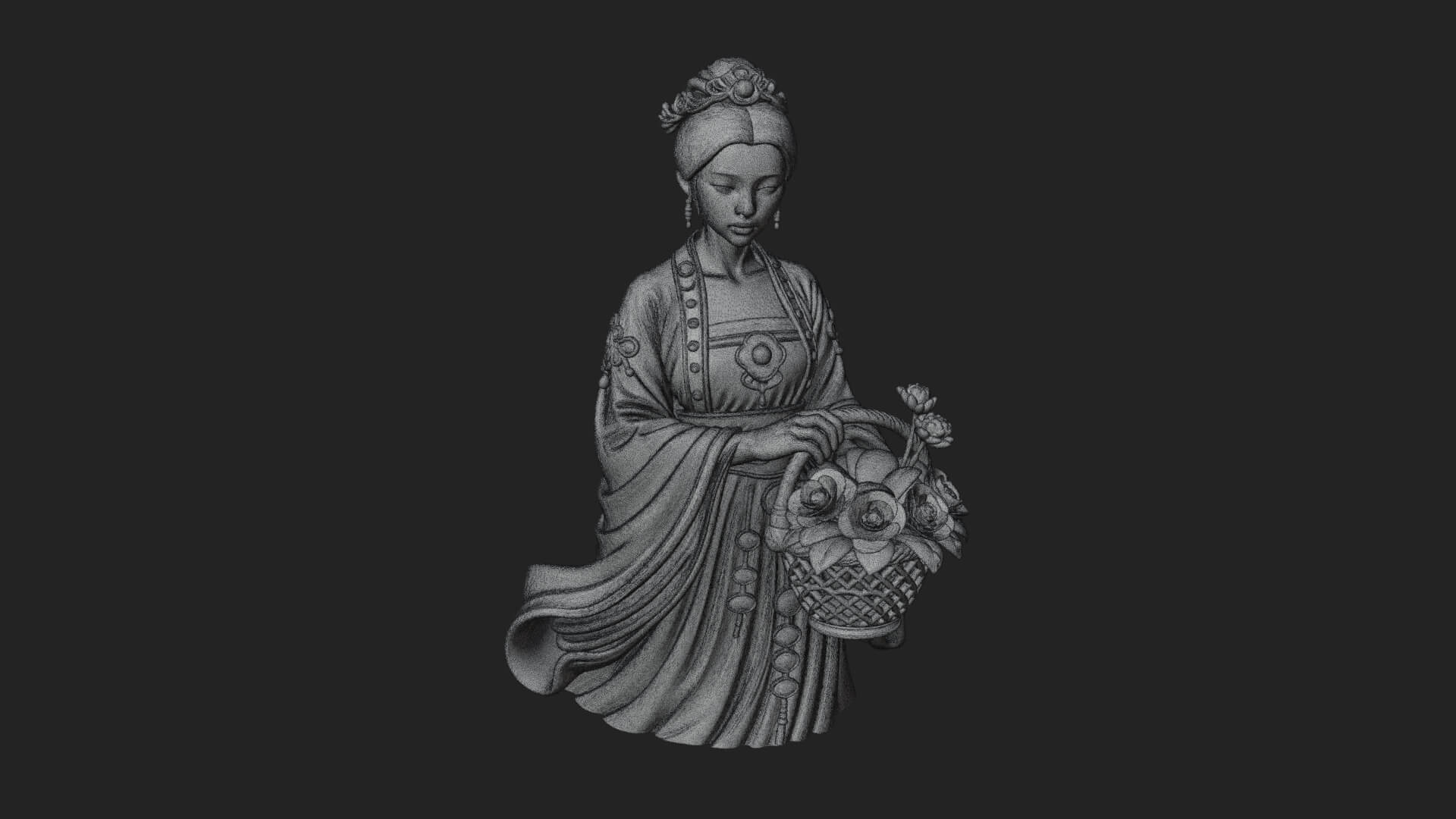 Lady with Flower Basket Statue Design 4 3D Print Model 3D Model