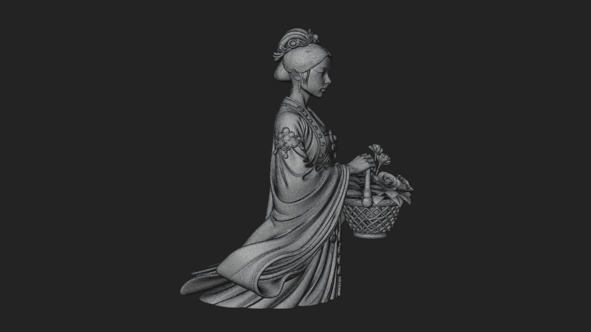 Lady with Flower Basket Statue Design 4 3D Print Model 3D Model