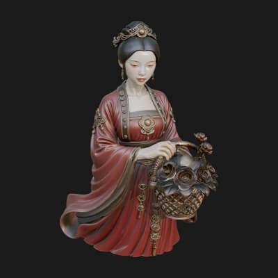 Lady with Flower Basket Statue Design 4 3D Print Model