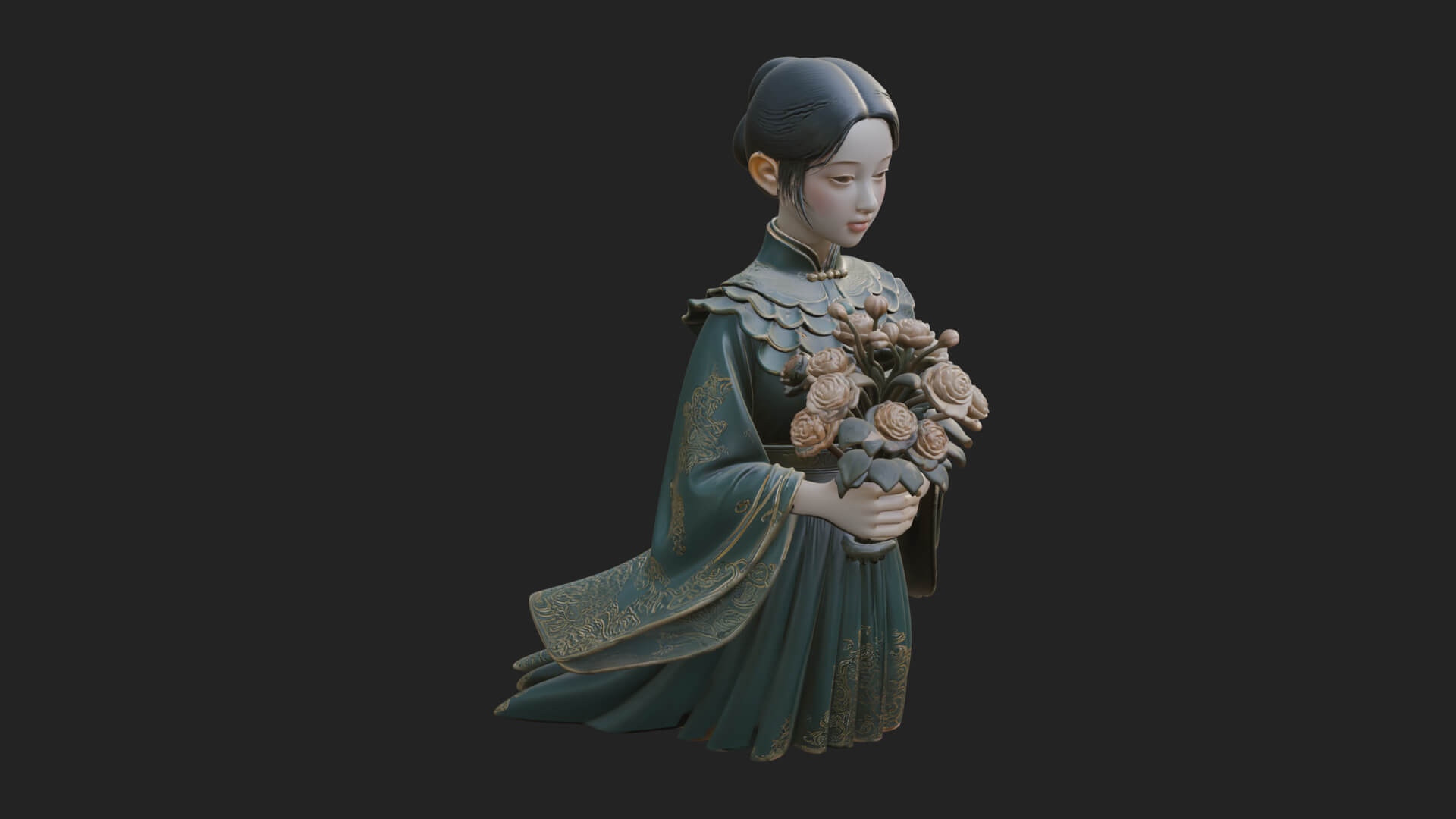 Lady with Flower Basket Statue Design 5 3D Print Model 3D Model