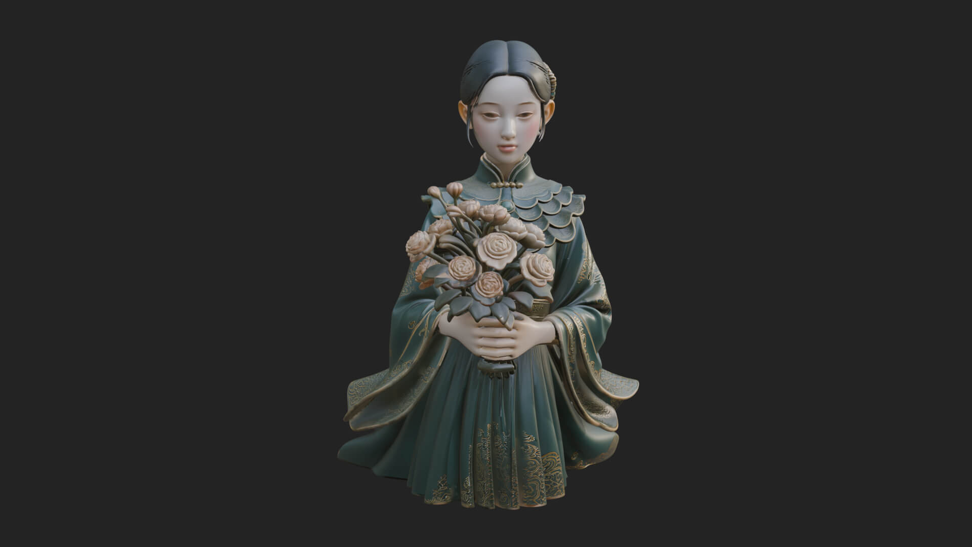 Lady with Flower Basket Statue Design 5 3D Print Model 3D Model