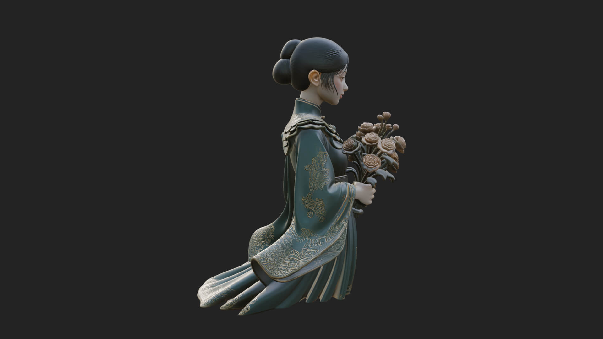 Lady with Flower Basket Statue Design 5 3D Print Model 3D Model