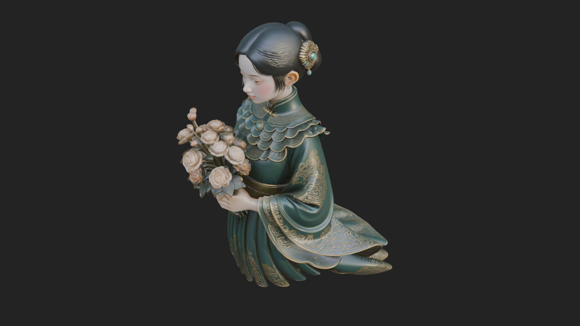 Lady with Flower Basket Statue Design 5 3D Print Model 3D Model