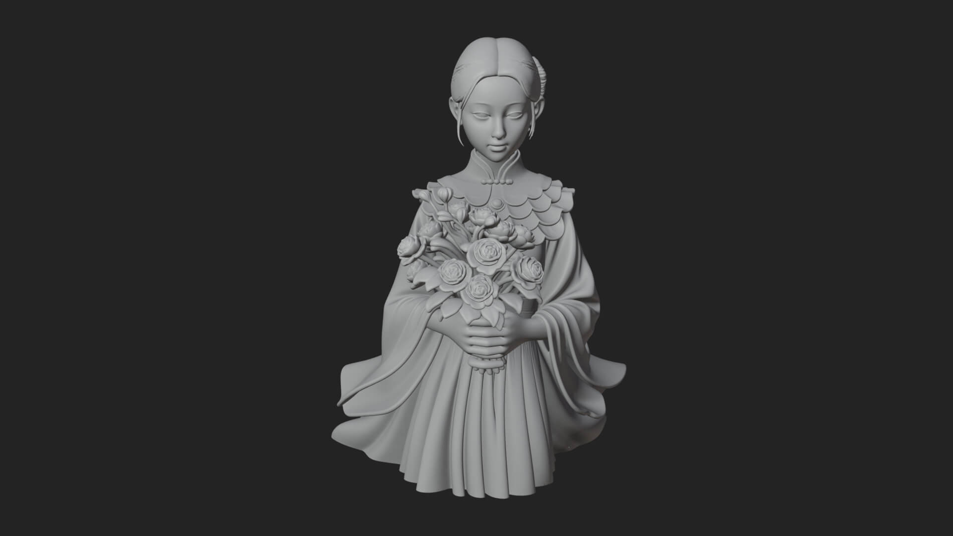 Lady with Flower Basket Statue Design 5 3D Print Model 3D Model