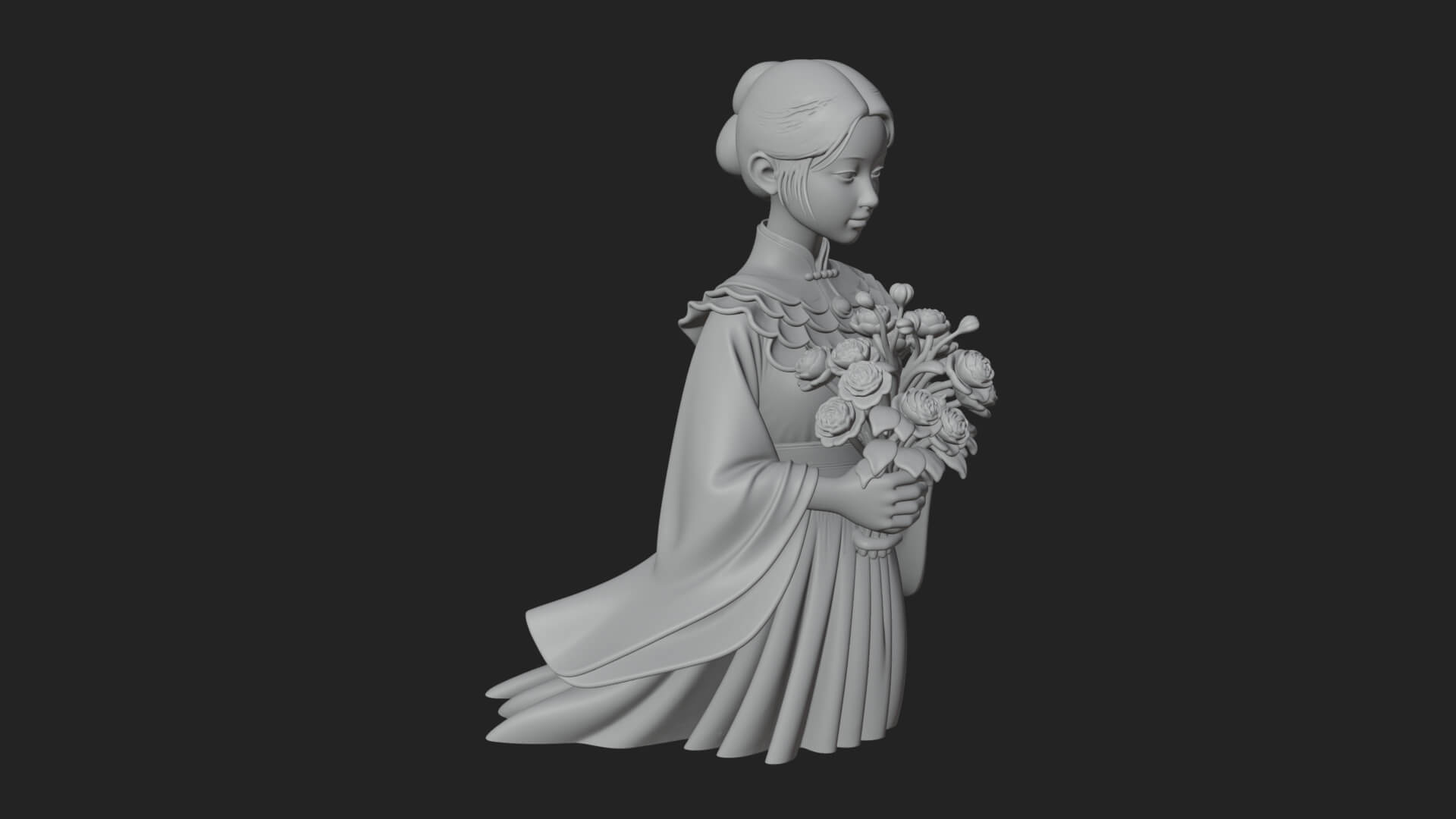 Lady with Flower Basket Statue Design 5 3D Print Model 3D Model