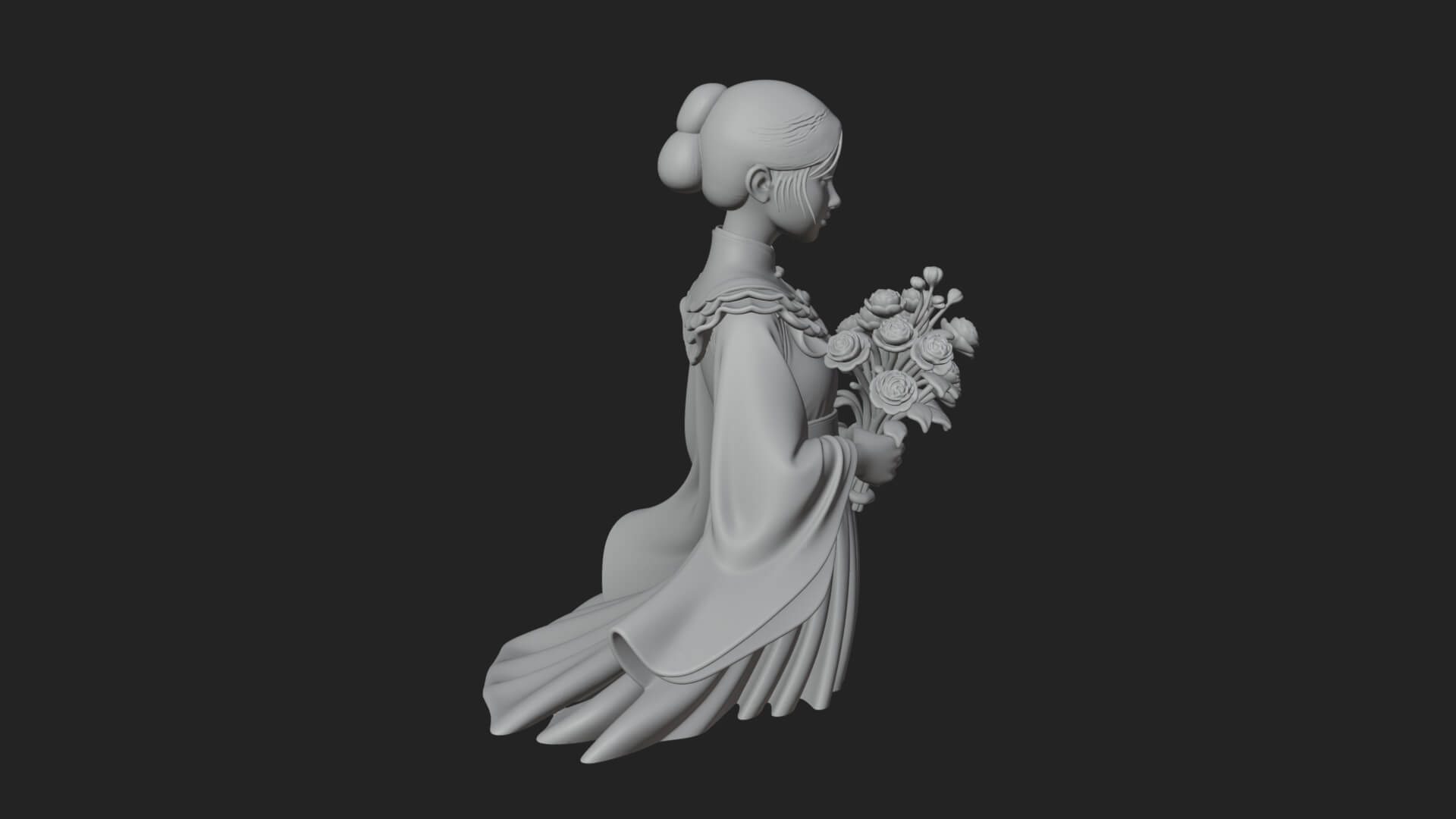 Lady with Flower Basket Statue Design 5 3D Print Model 3D Model