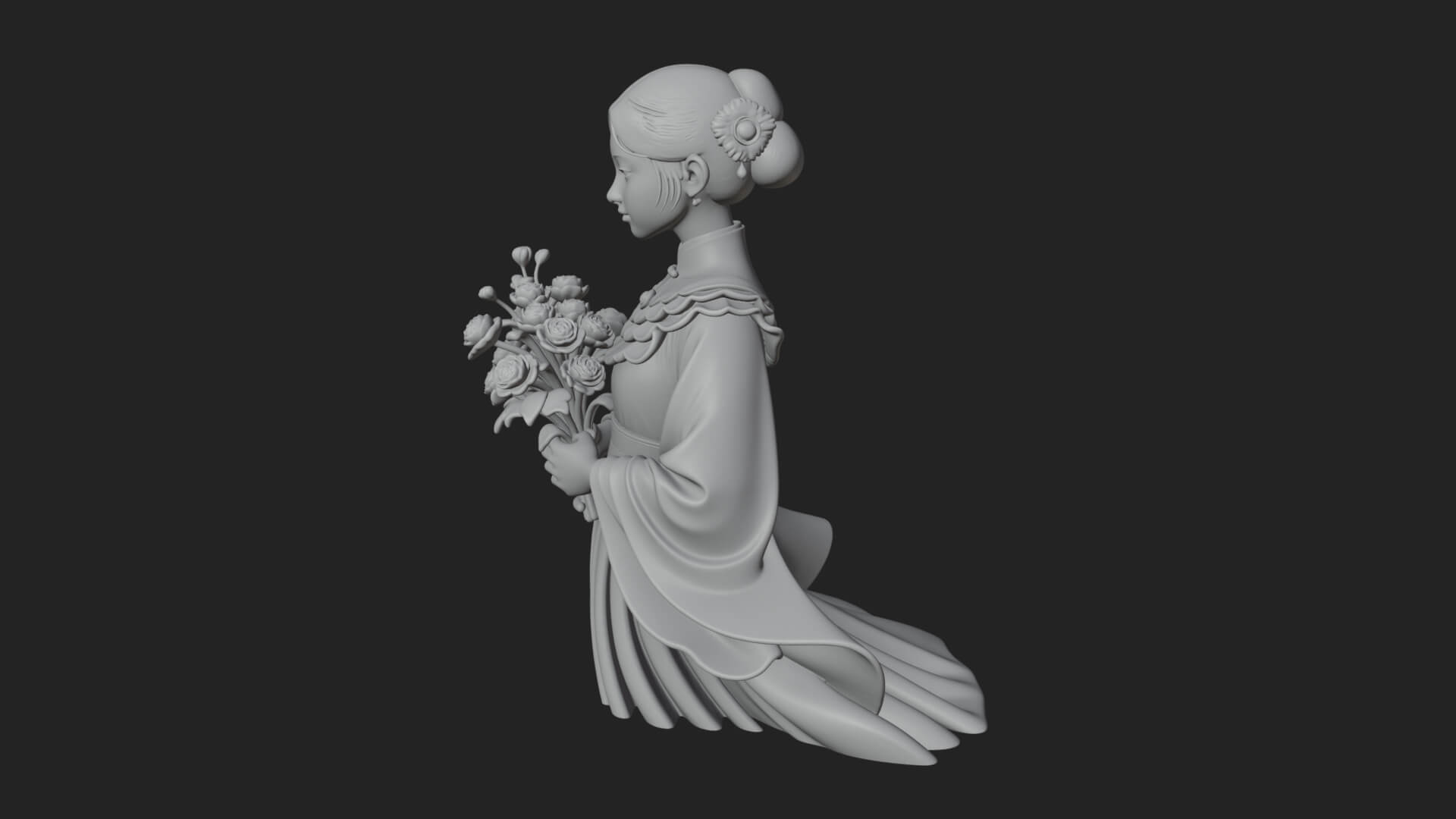 Lady with Flower Basket Statue Design 5 3D Print Model 3D Model