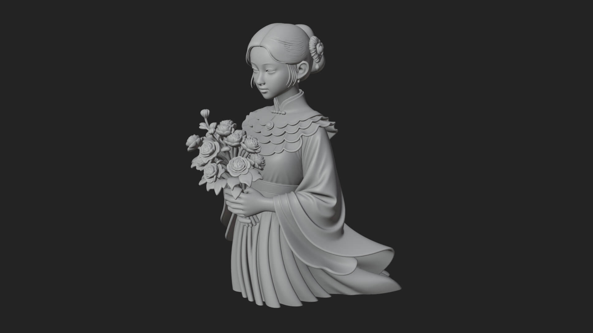 Lady with Flower Basket Statue Design 5 3D Print Model 3D Model