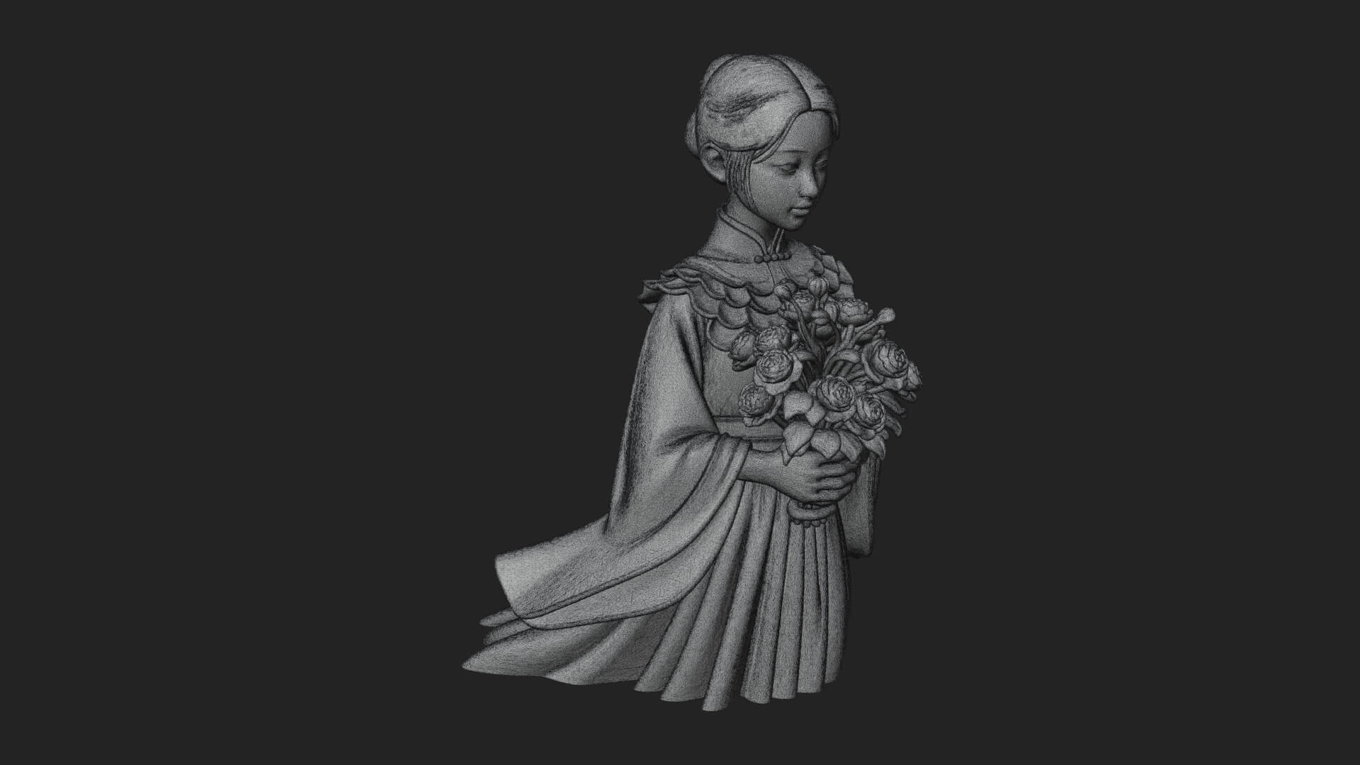 Lady with Flower Basket Statue Design 5 3D Print Model 3D Model