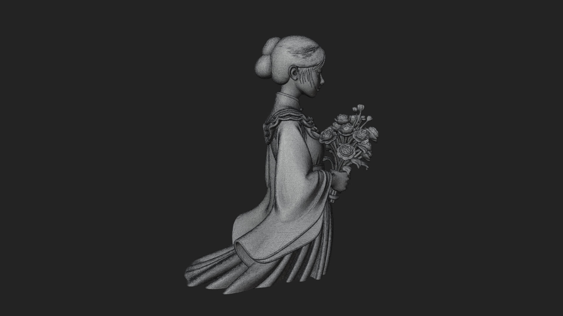 Lady with Flower Basket Statue Design 5 3D Print Model 3D Model