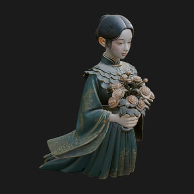 Lady with Flower Basket Statue Design 5 3D Print Model